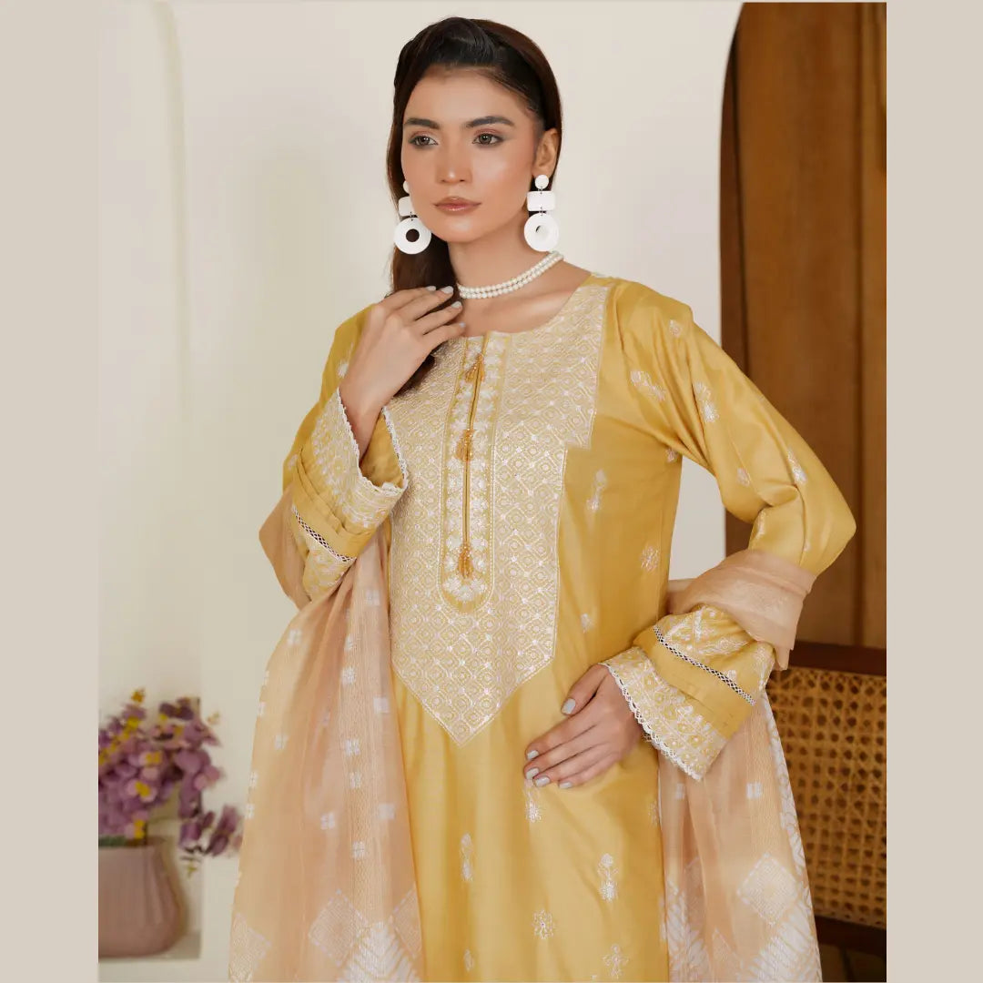 Golden Mustard Embroidered Viscose Pret 3 PCs