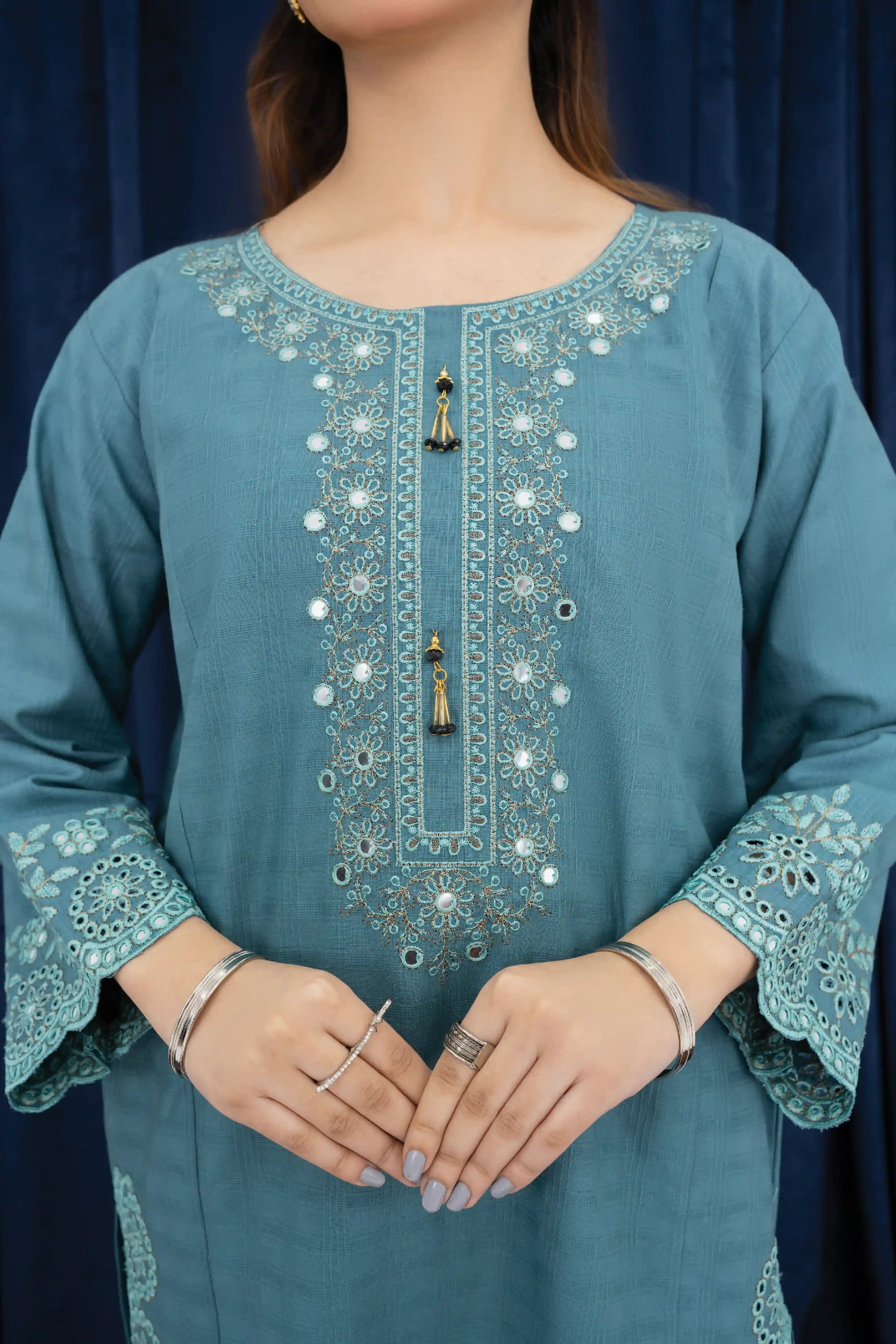 Azure Elegance Embroidered Cotton Pret 2Pcs