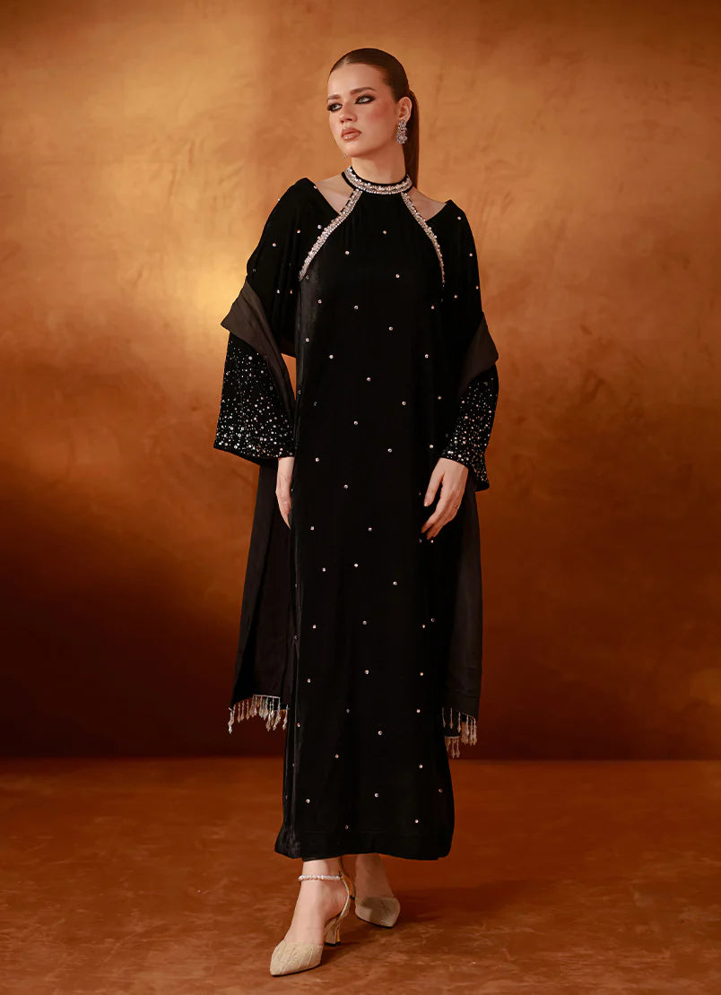 Black Velvet Set Embroidered Pret 3Pcs