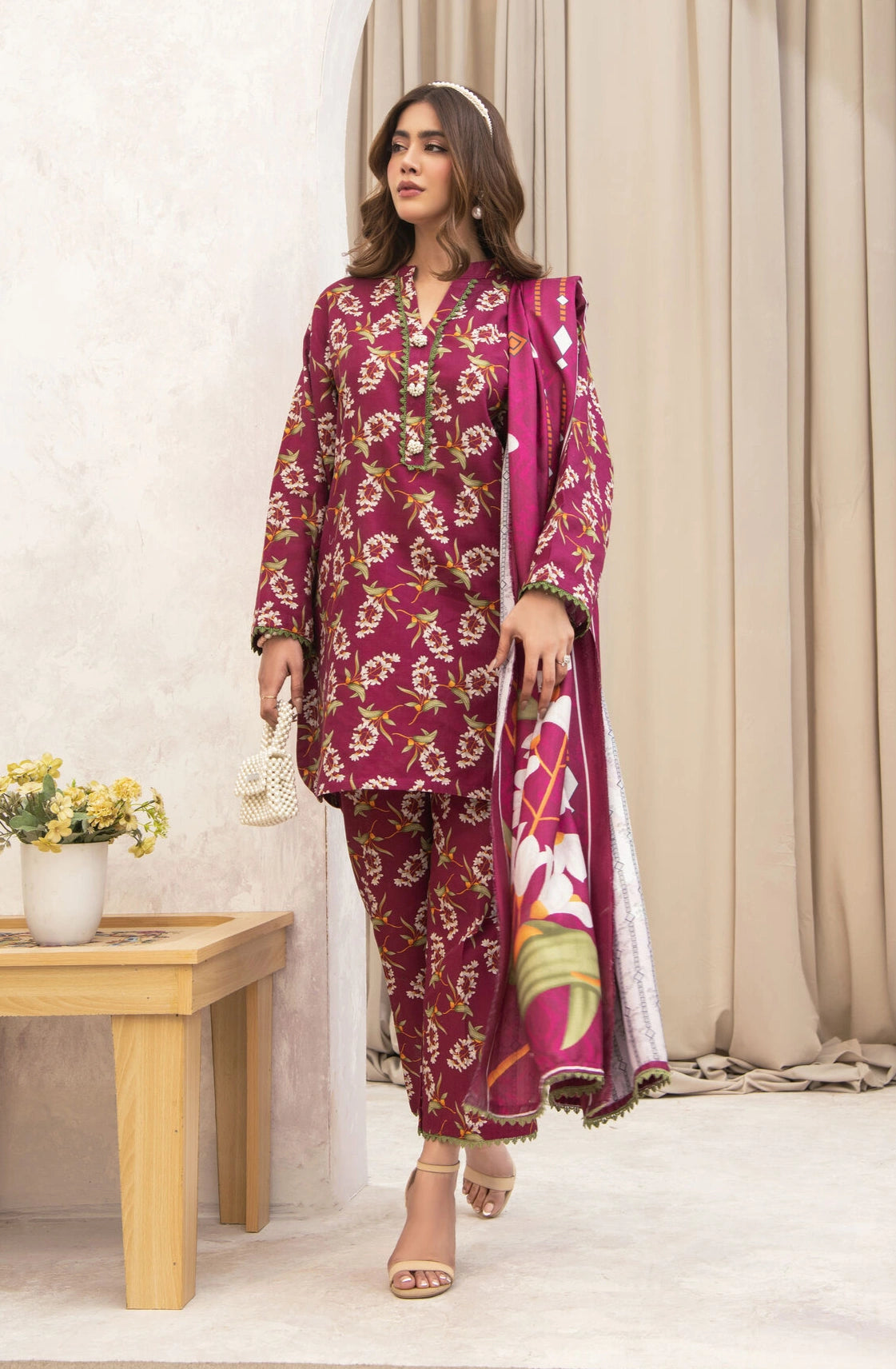 Crimson Bloom Khaddar 3 PCs