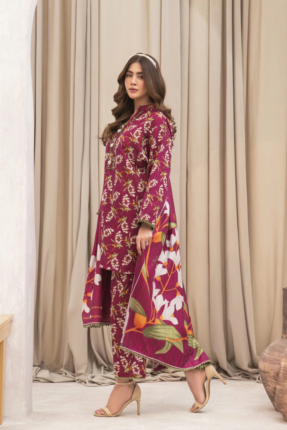 Crimson Bloom Khaddar 3 PCs