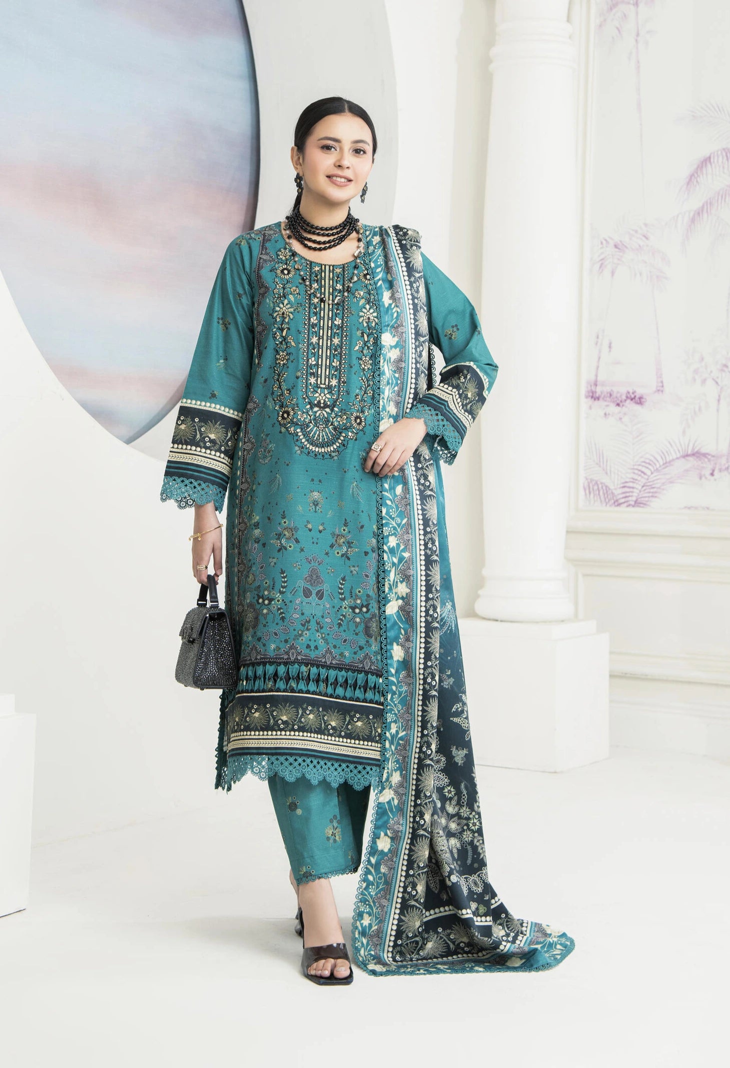 Turquoise Khaddar 3 PCs