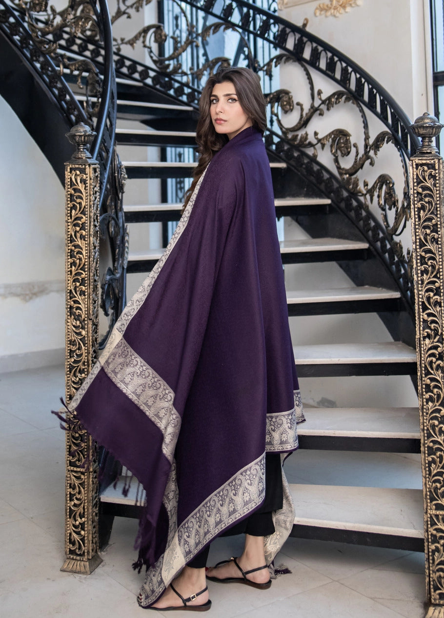 Plum Wool Jacquard Shawl