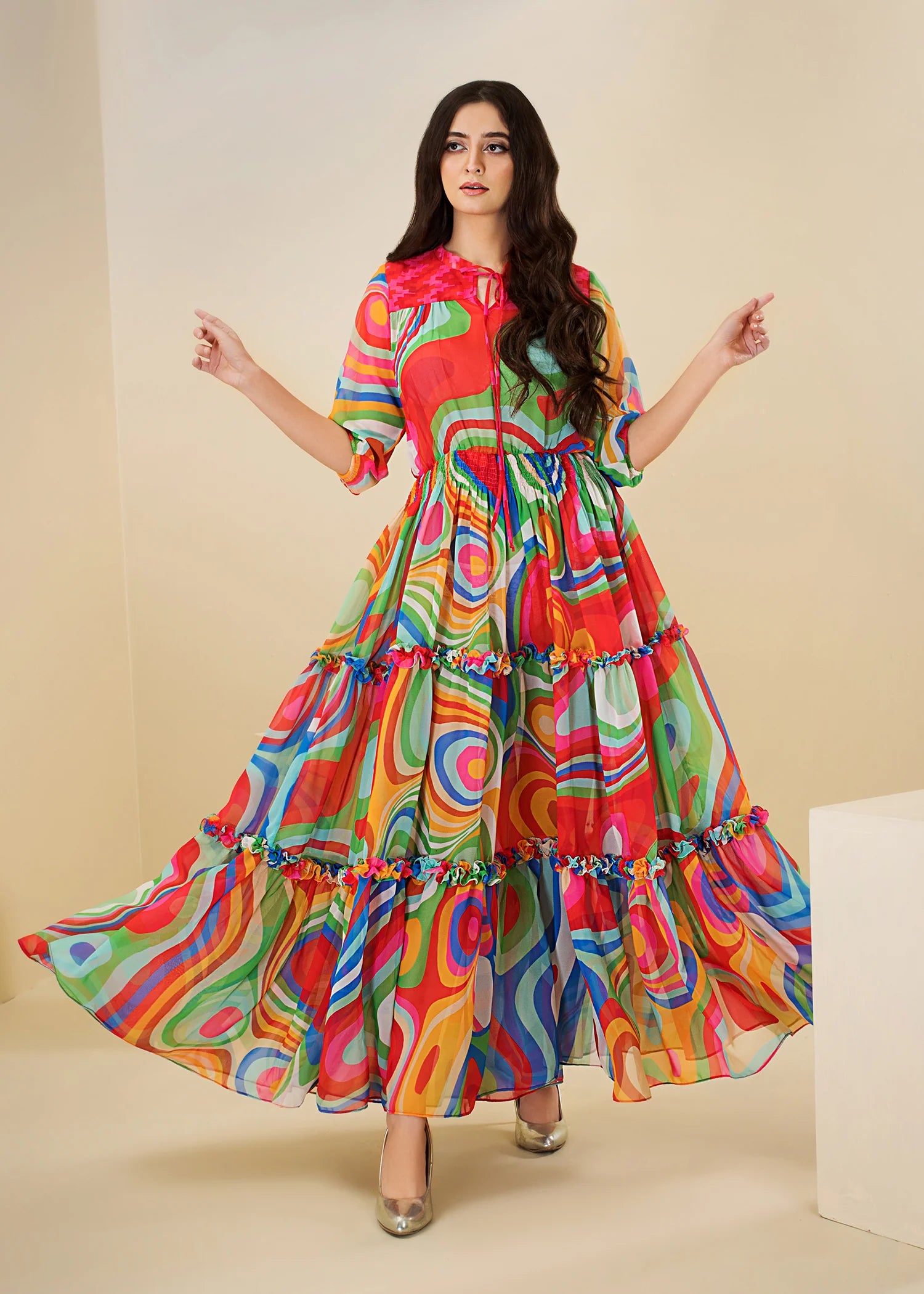 R-03 - Vibrant Printed Dress Maxi