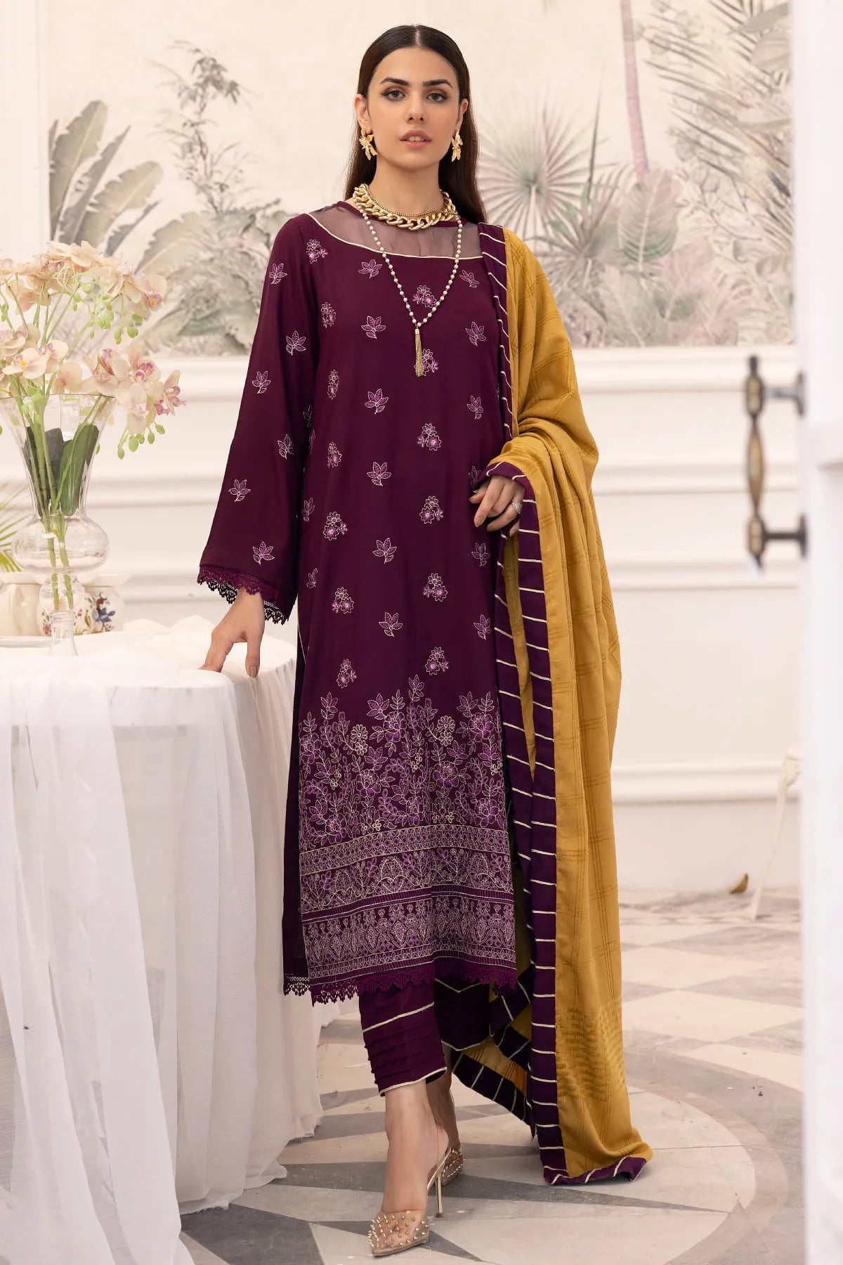 SA-09 EMBROIDERED DHANAK UNSTITCHED 3 PCs