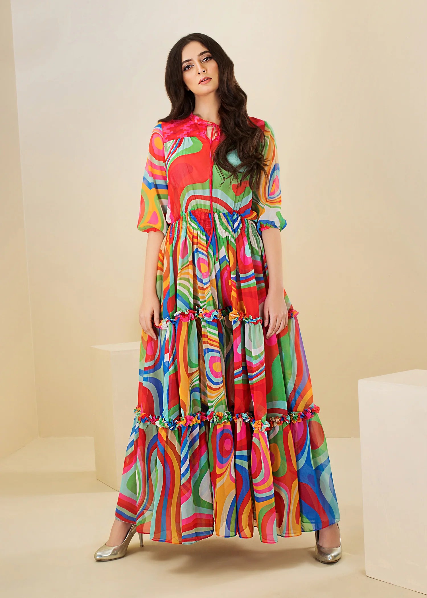 R-03 - Vibrant Printed Dress Maxi