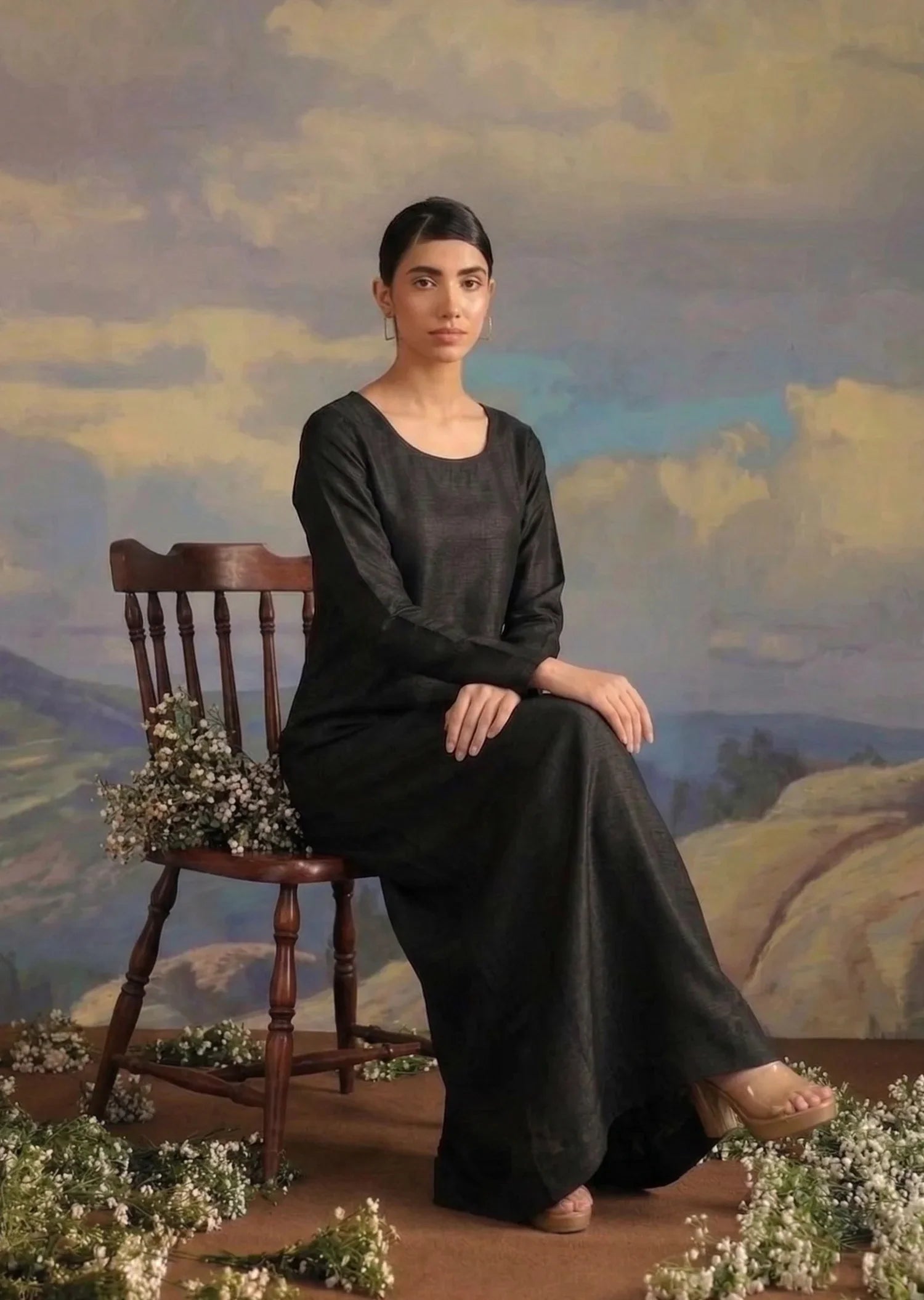 Woman in black kurti design by Buraqstore trendy eastern outfit
