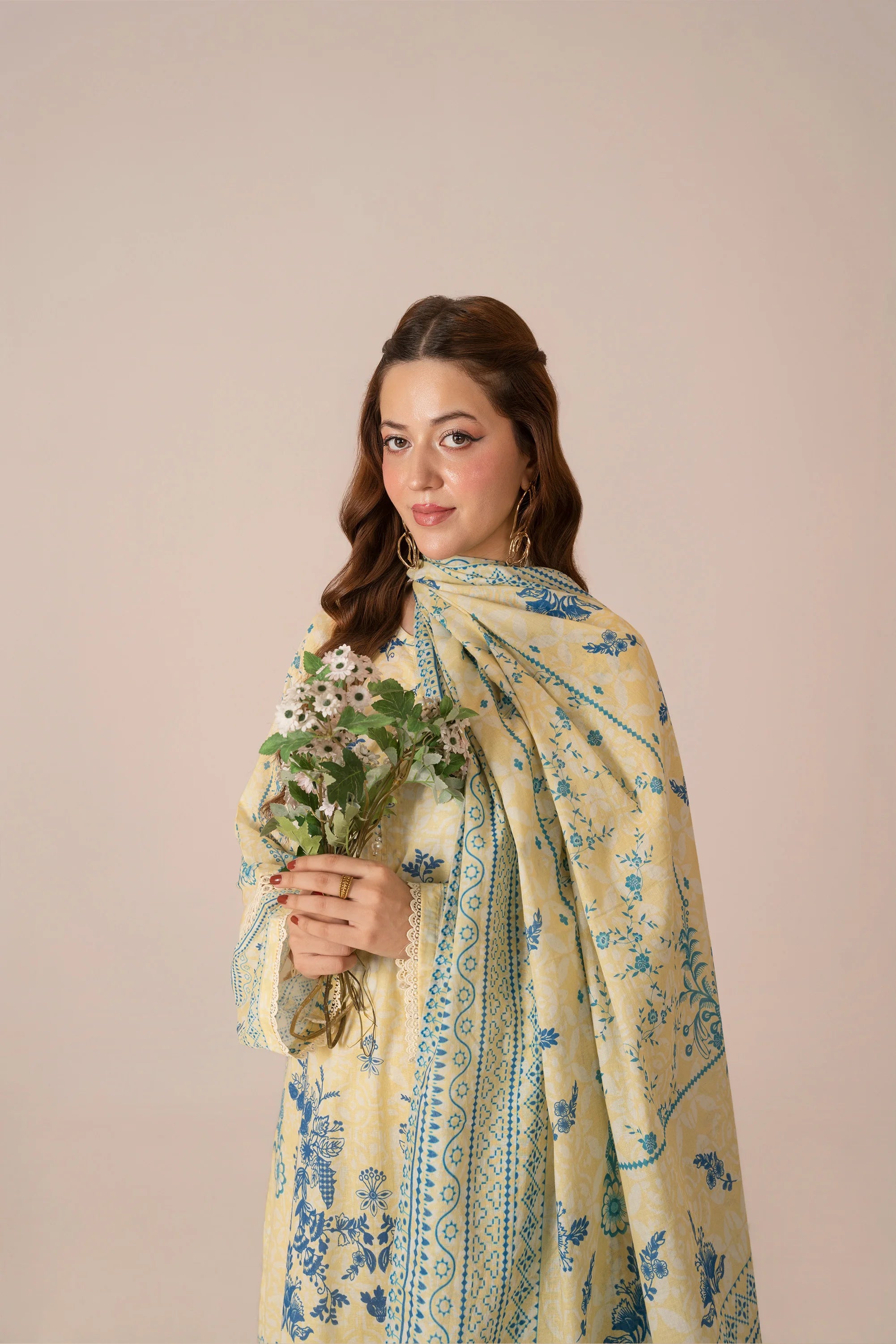 Printed Lemon Lawn Pret 3Pcs