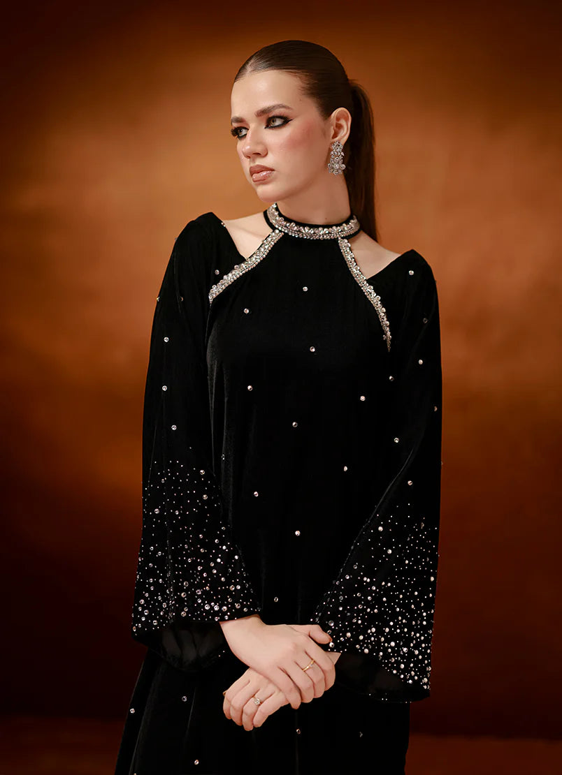 Black Velvet Set Embroidered Pret 3Pcs