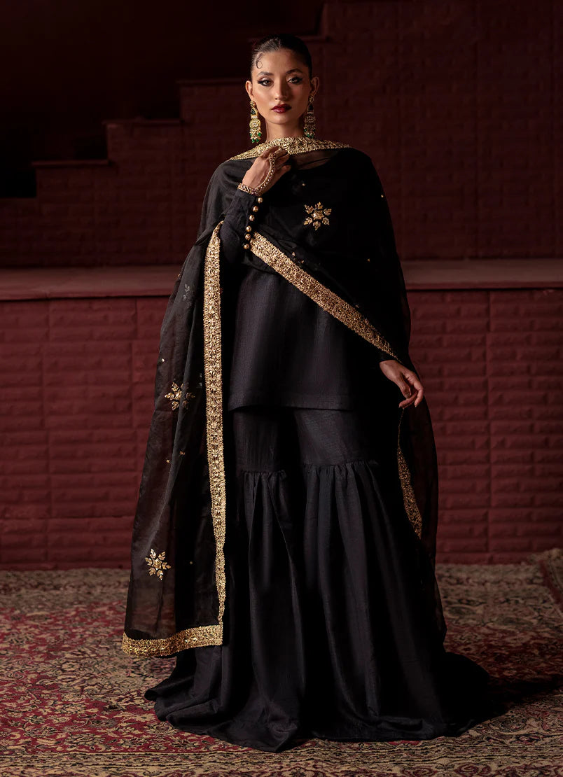 Noir Gharara Silk Embroidered Pret 3Pcs