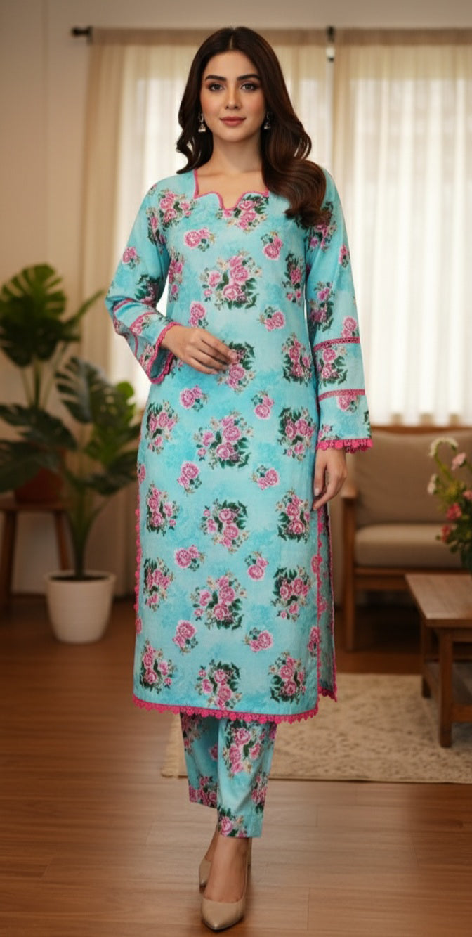 Gulab Asmani Lawn Co Ord Set 2Pcs