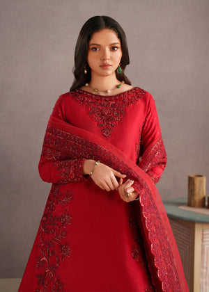 Buraqstore girl posing in soft red colour dress with embroidery details