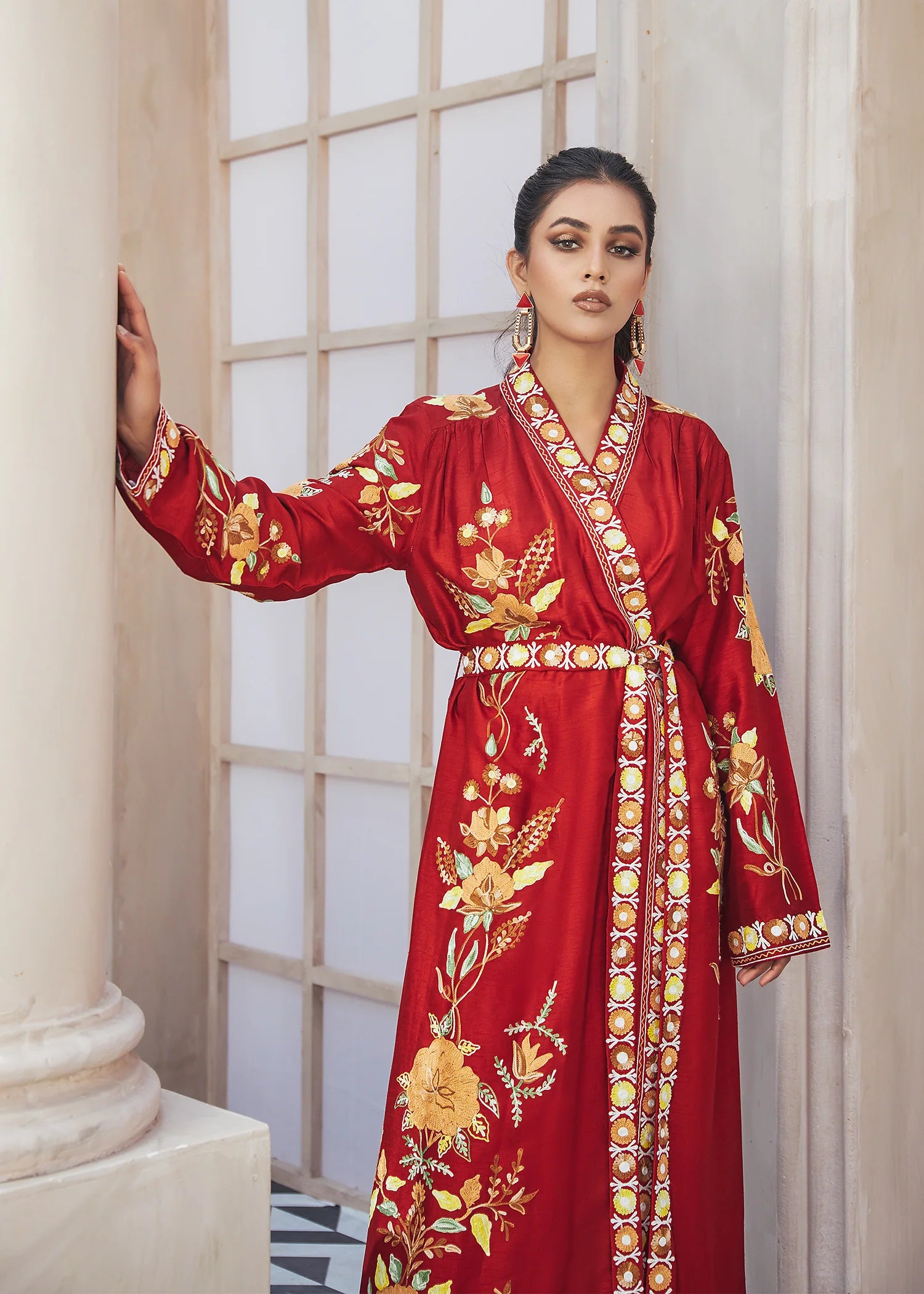 Arabic Red Lap Jacket Kaftan Dress