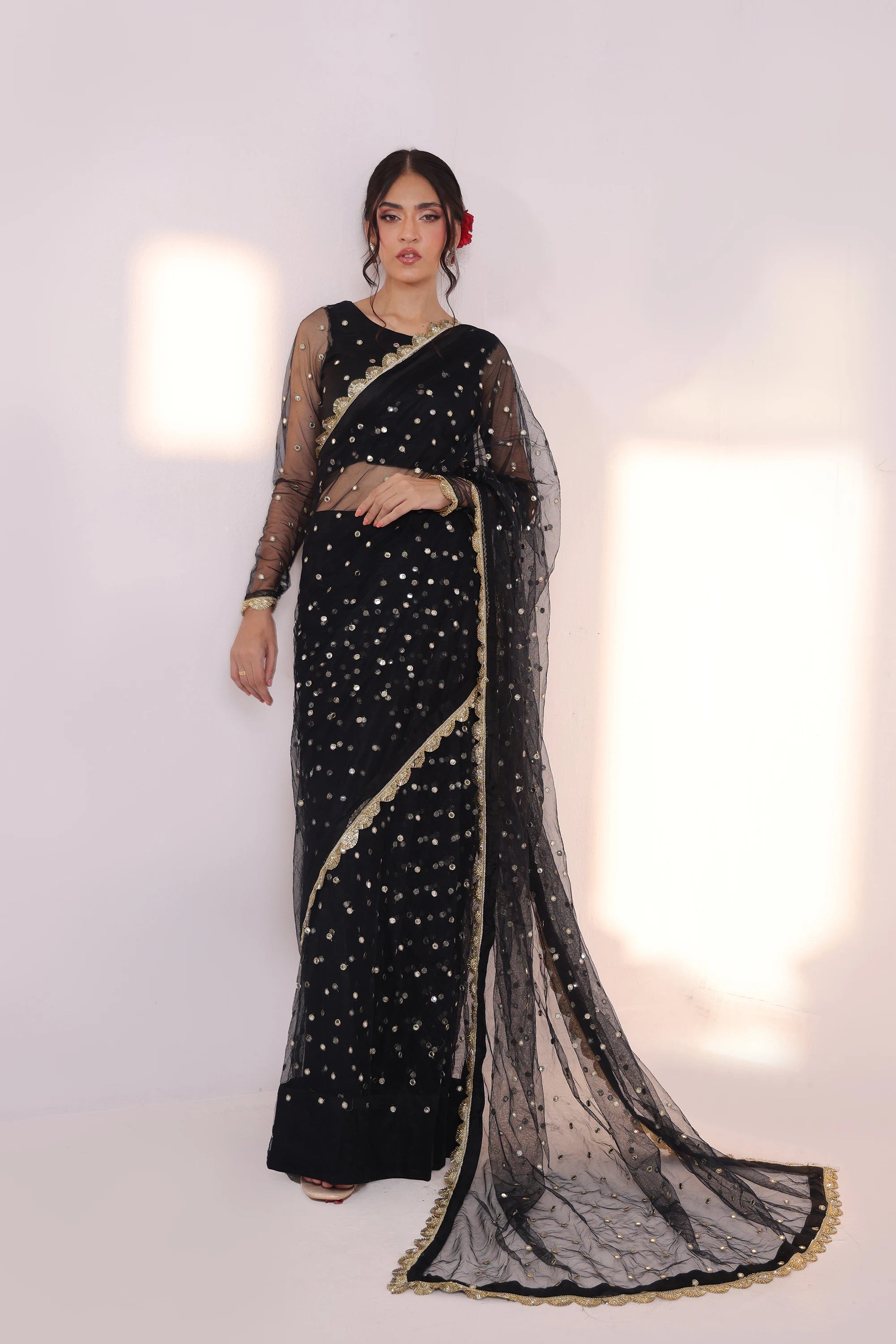 Chandni Embroidered Net Saree Pret 3Pcs