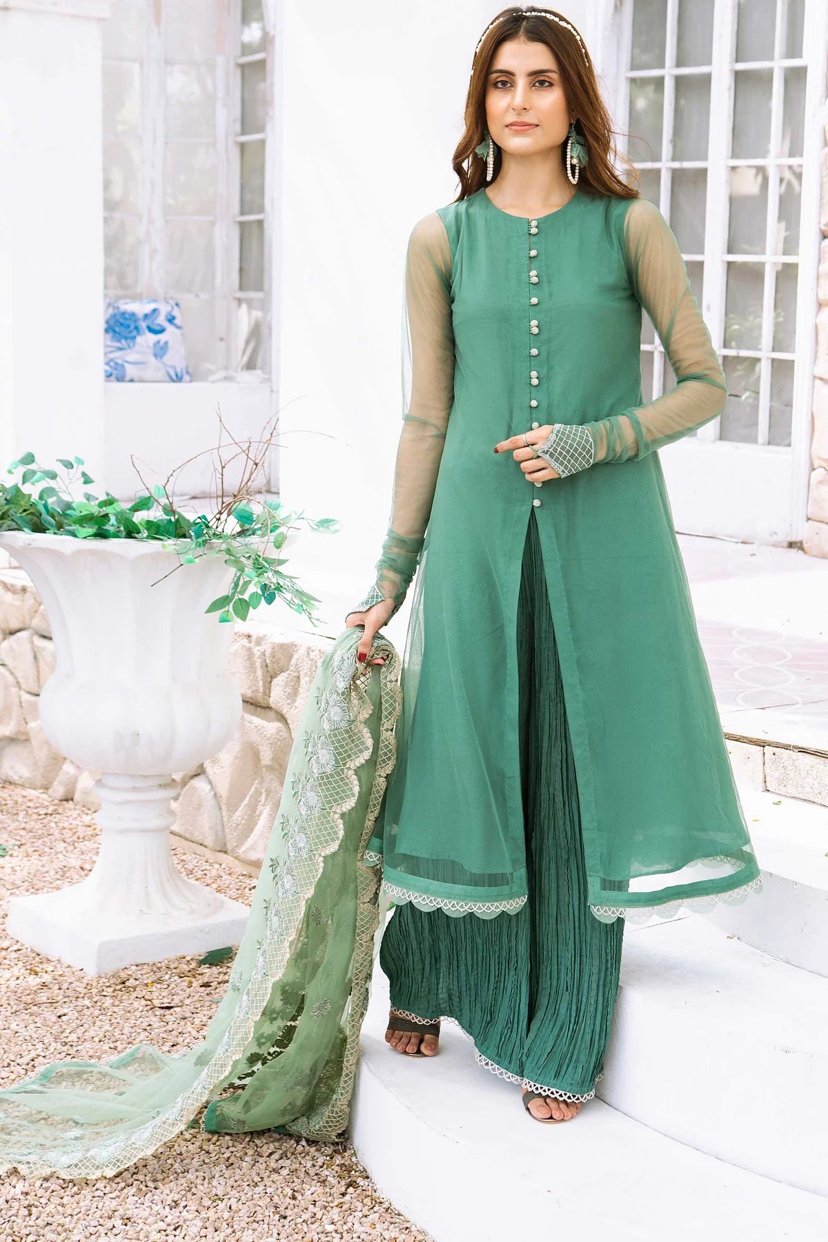 AY312 – NET GREEN EMBROIDERED 3 PCs