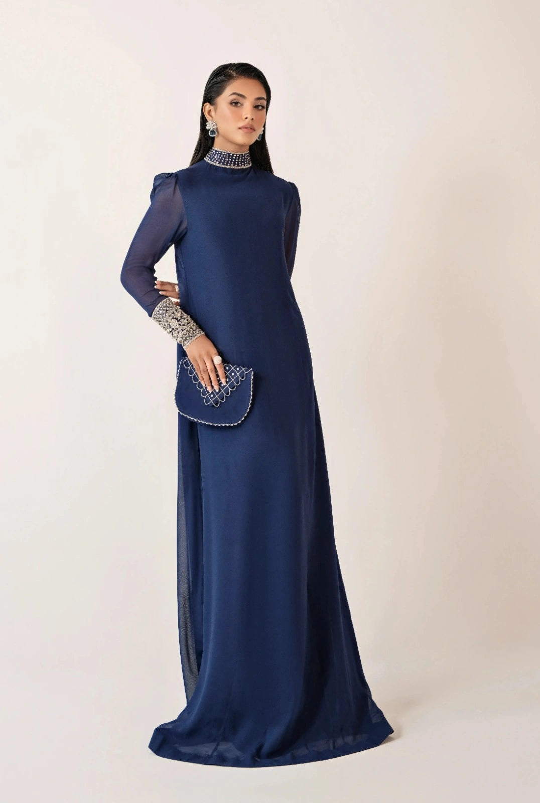 BuraqStore Embroidered Pret Maxi for Girls – Azure Blue Dress
 