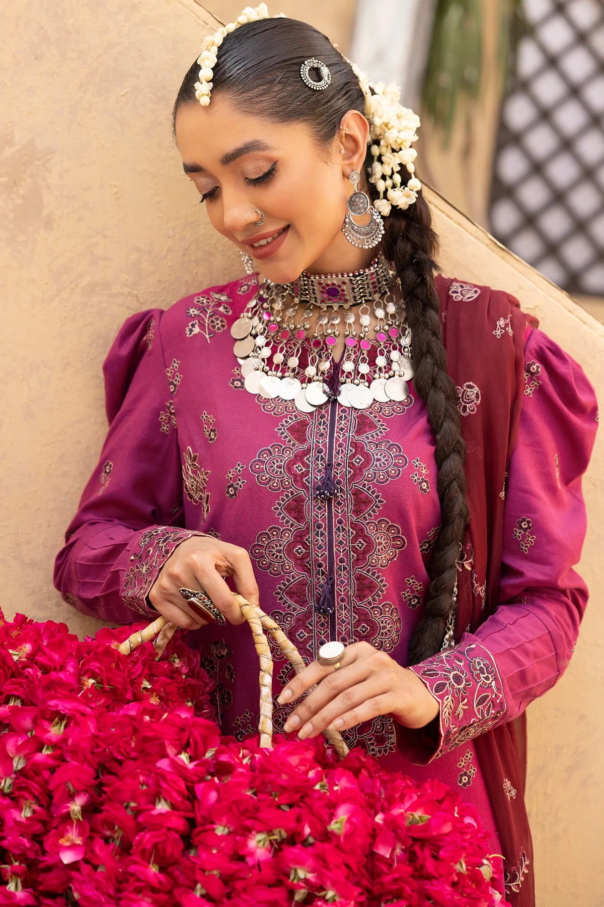 BuraqStore karandi 3-piece suit showcasing warm karandi fabric ideal for winter season styling.