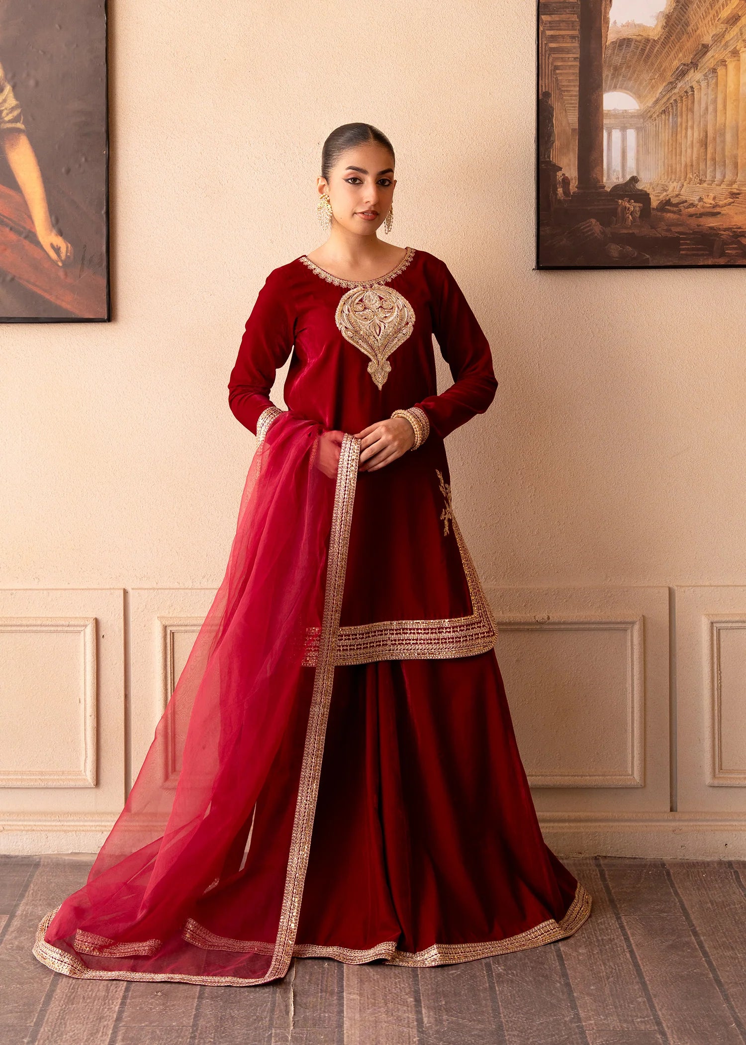 Rose Ember velvet suit design by Buraq Store featuring an elegant plain velvet suit design for women