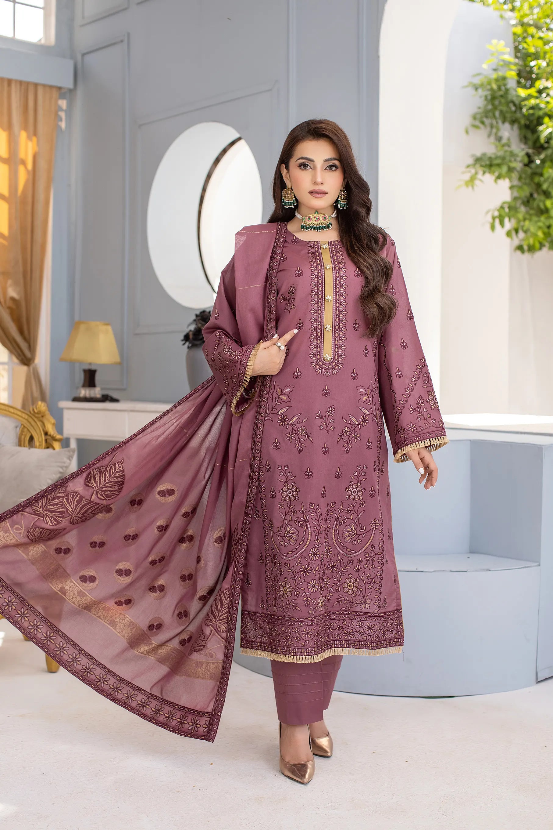 DK-50 Unstitched Embroidered Lawn 3 PCs