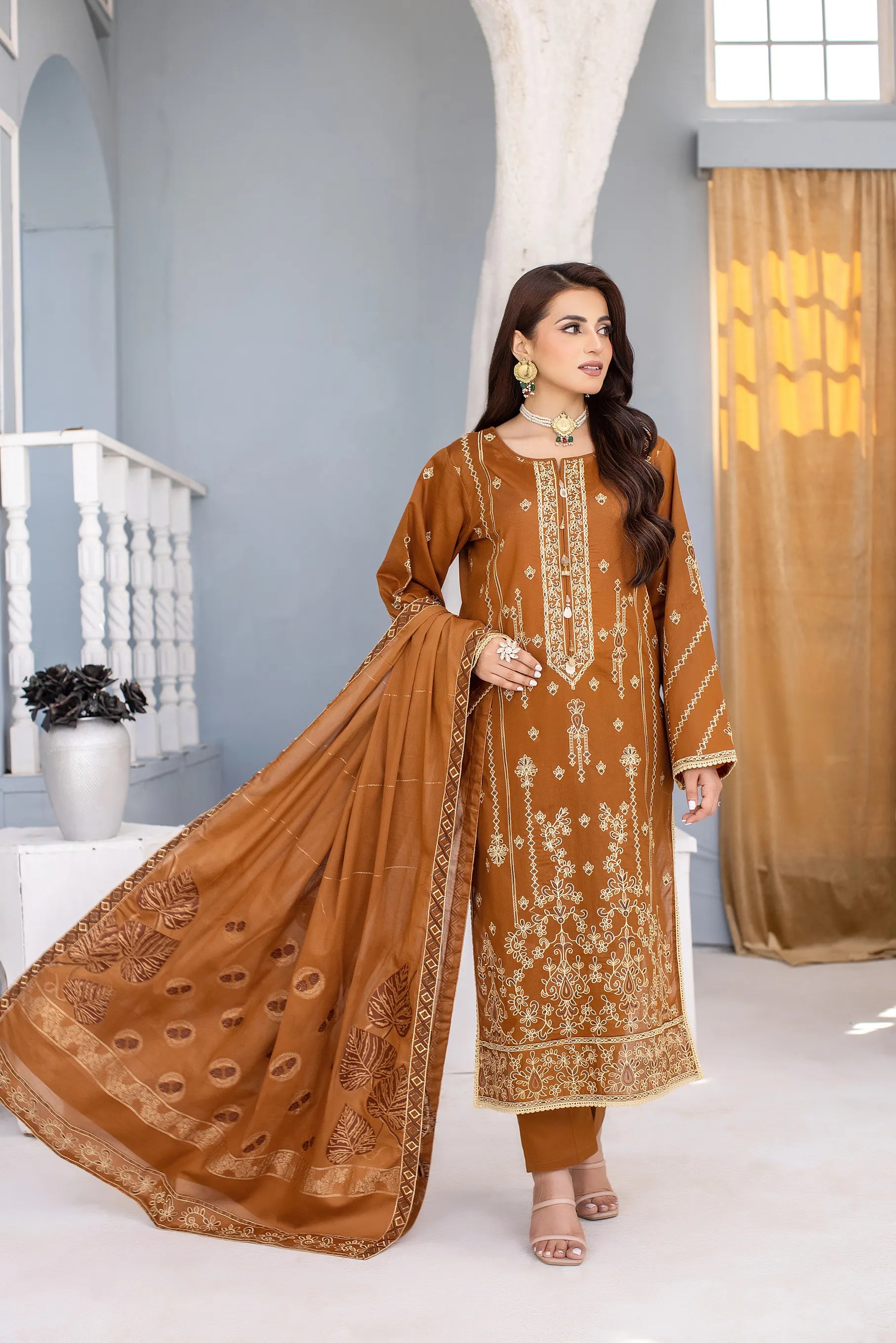 DK-49 Unstitched Embroidered Lawn 3 PCs