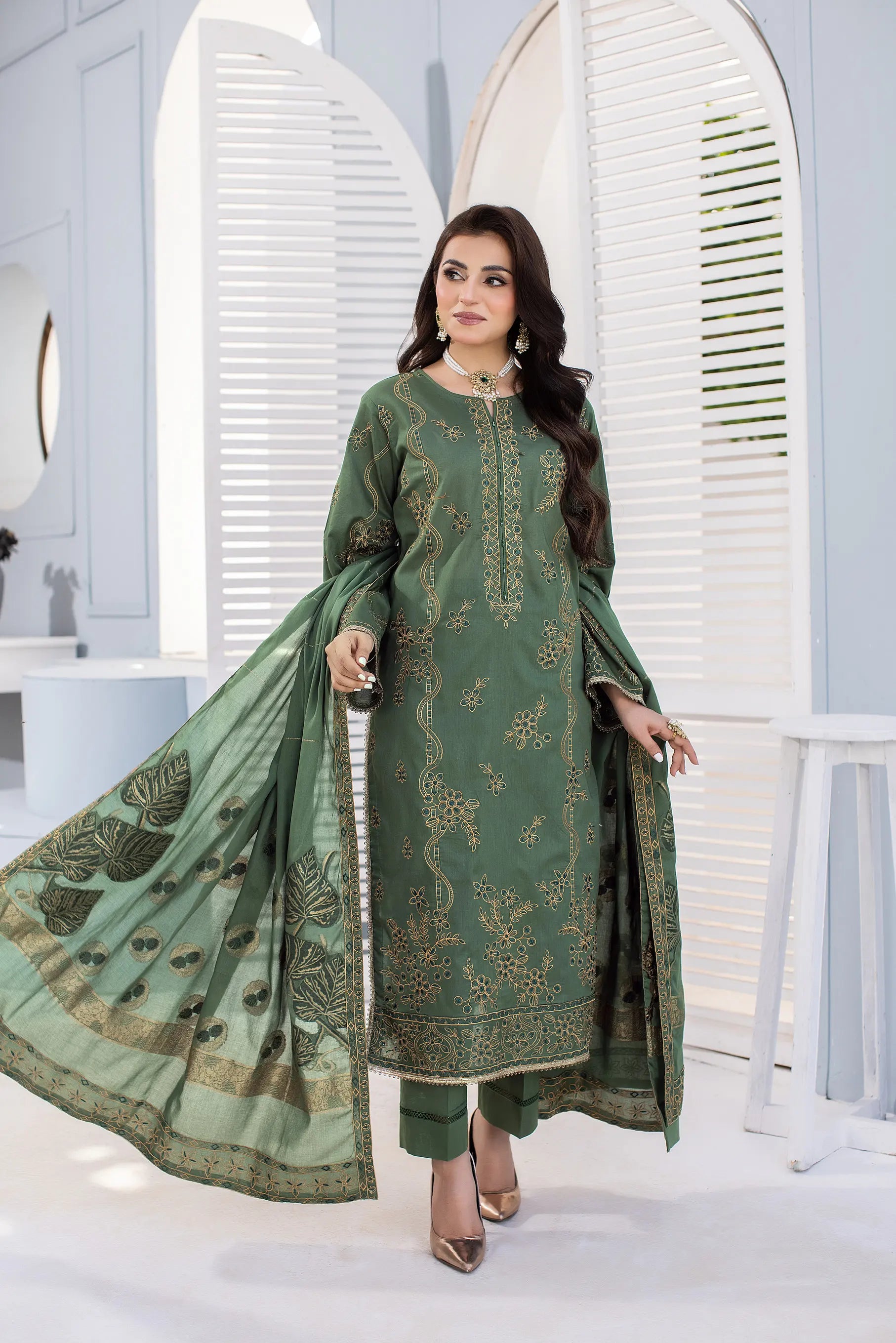DK-47 Unstitched Embroidered Lawn 3 PCs