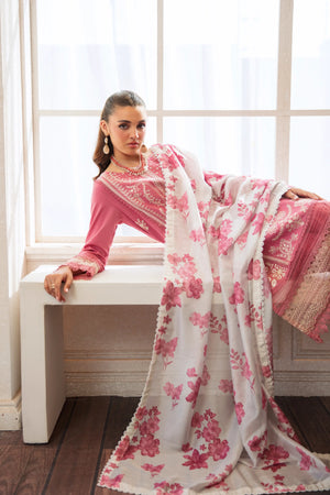 Coral Pink Embroidered Lawn Suit – Festive 3Pc Design