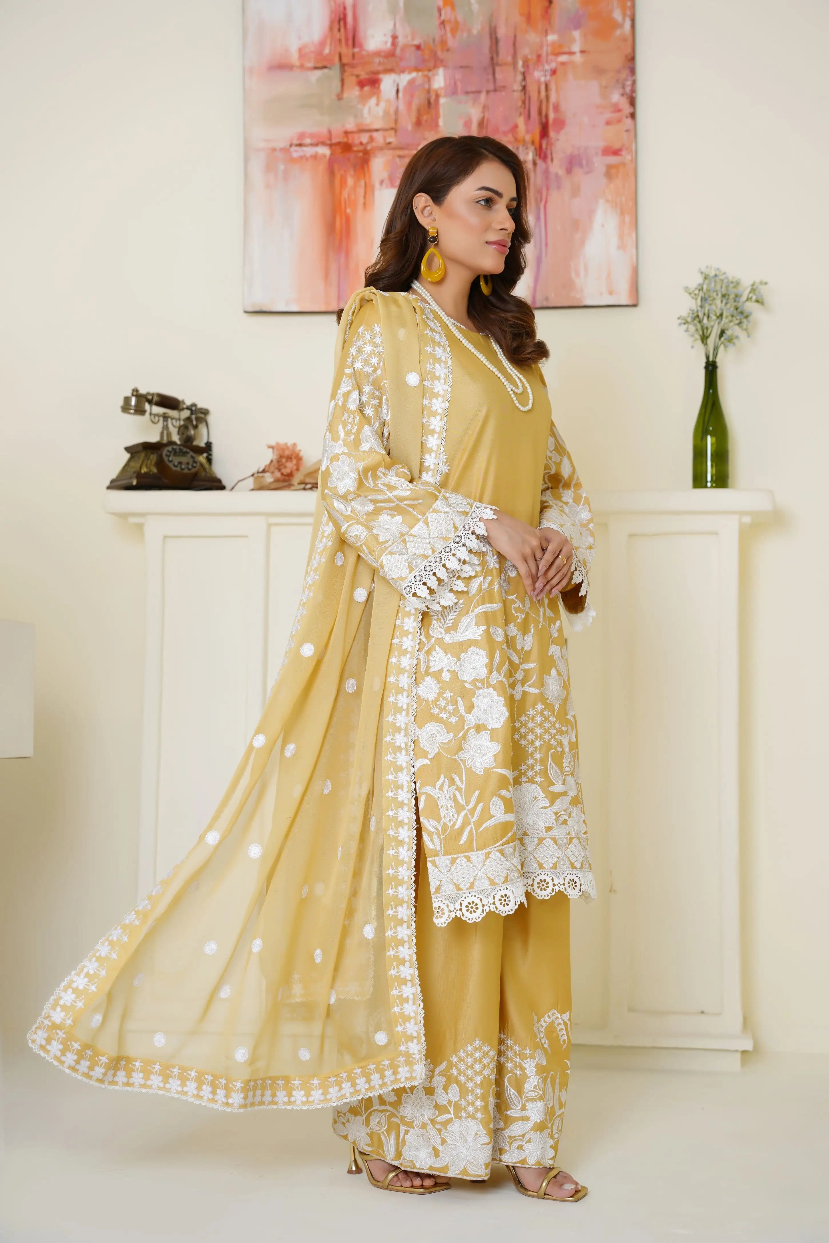 Sunshine Yellow Embroidered Viscose Pret 3 PCs