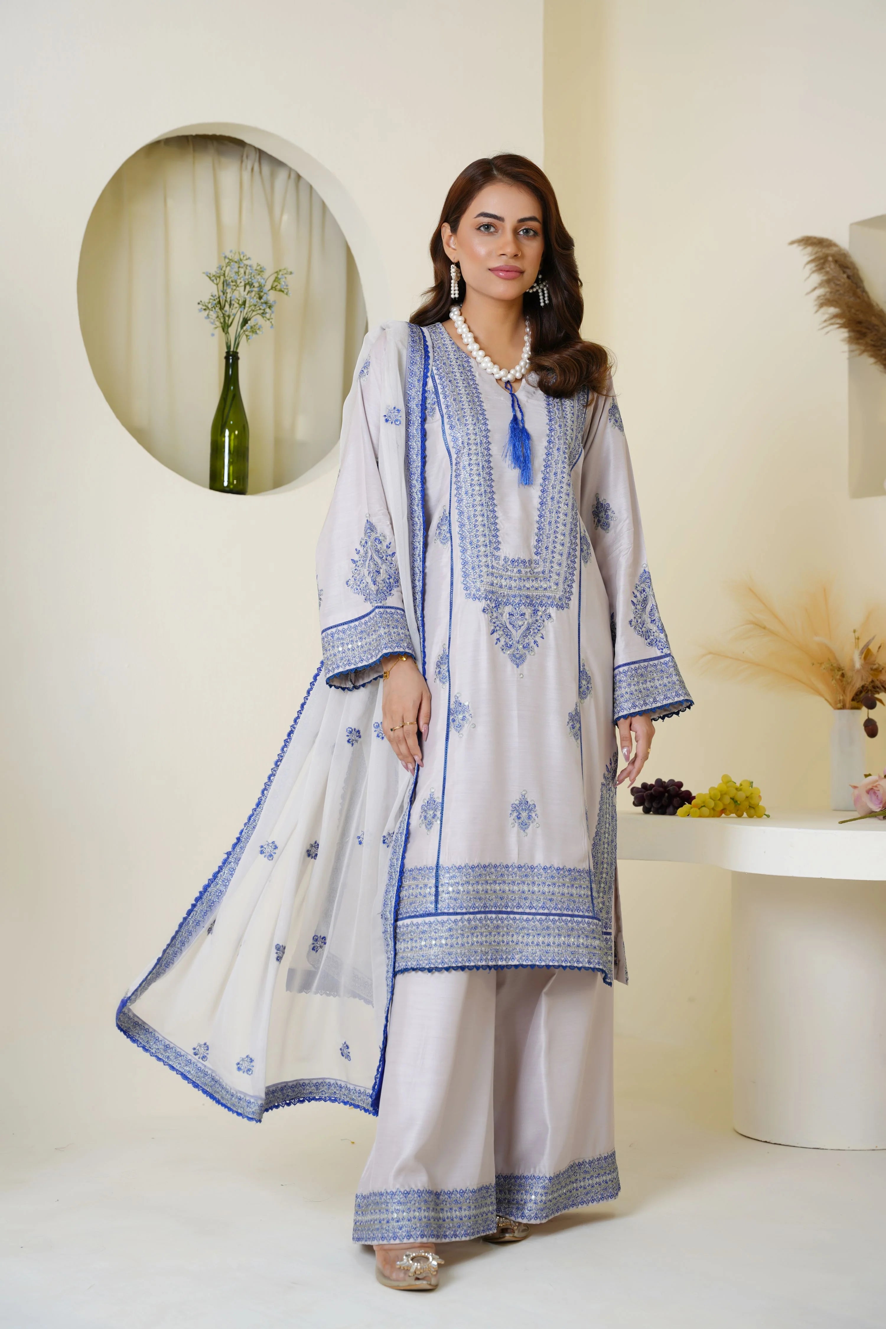 Icy Lavender & Blue Embroidered Viscose Pret 3 Pcs