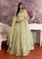 Woman wearing Opaline embroidered organza silk maxi by Buraqstore