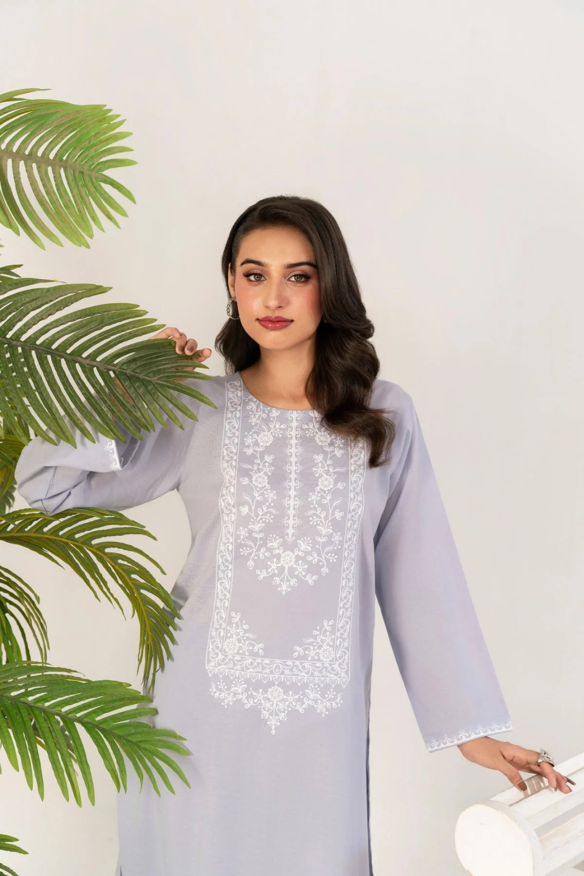 2 Piece Embroidery Suit (light purple)