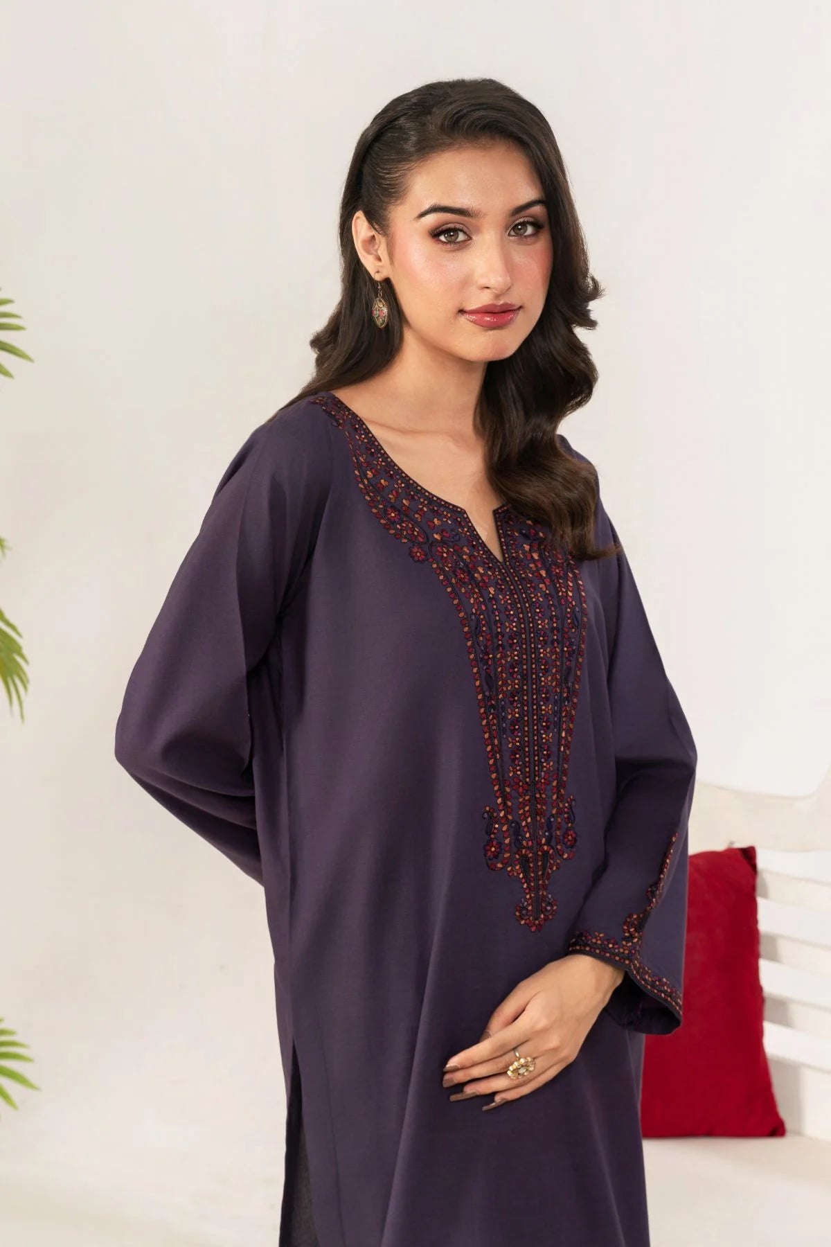 2 Piece Embroidery Suit (purple)
