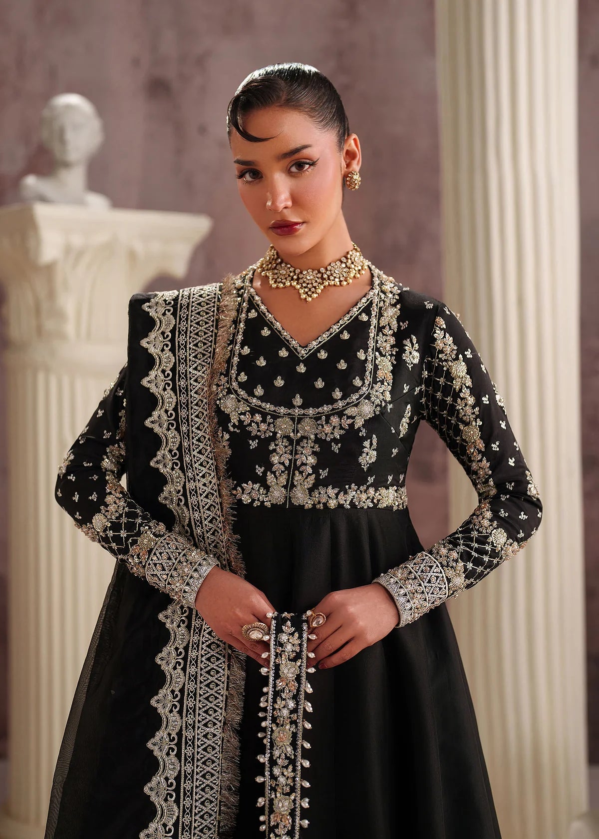 Stylish lehenga design for formal events in black by Buraqstore