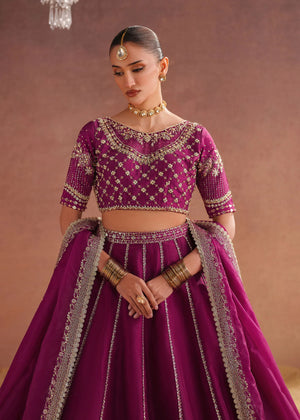 Bridal lehenga designs in purple with embroidery by Buraqstore