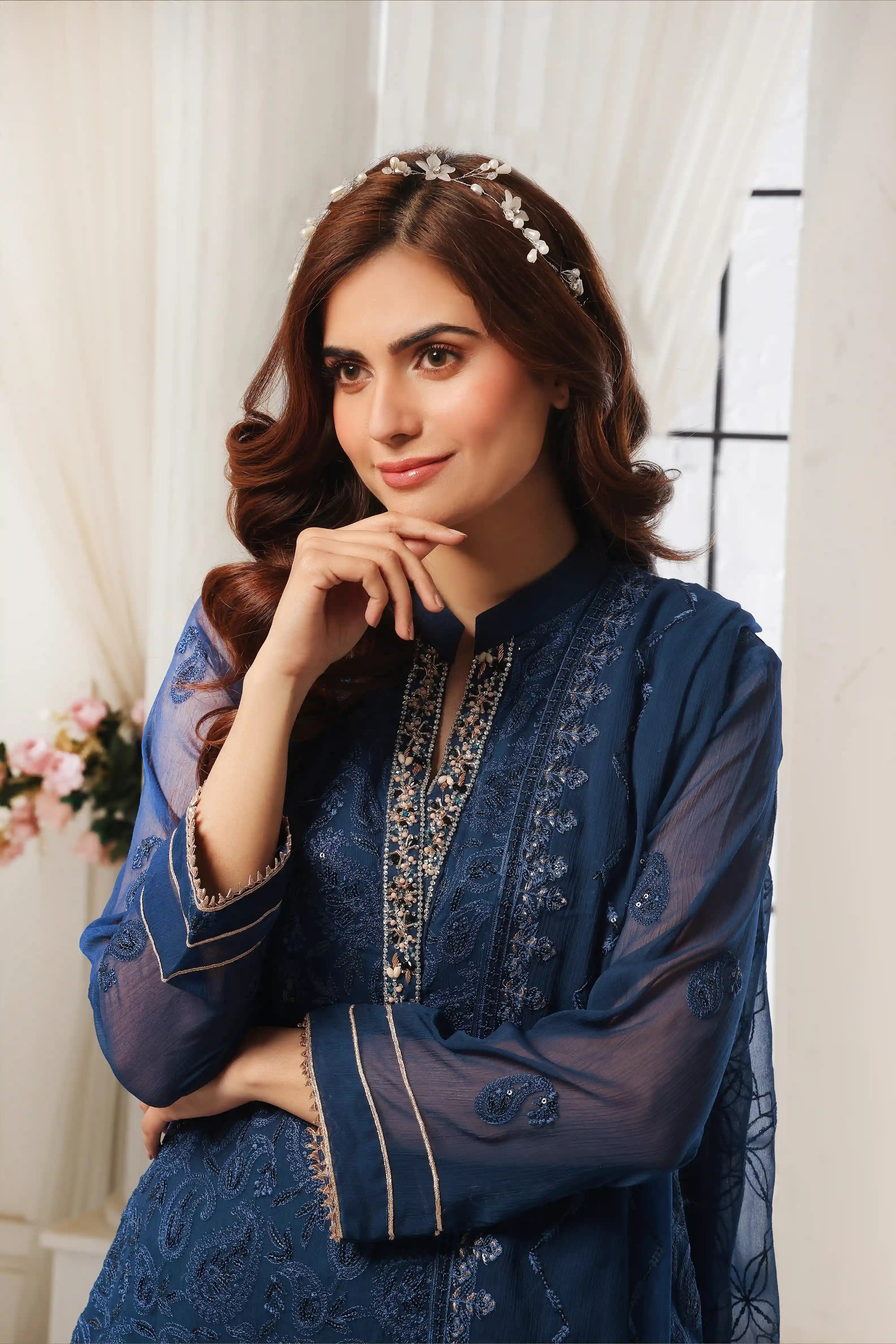 Royal Blue SEM-0785 Embroidered Chiffon Pret 3Pcs