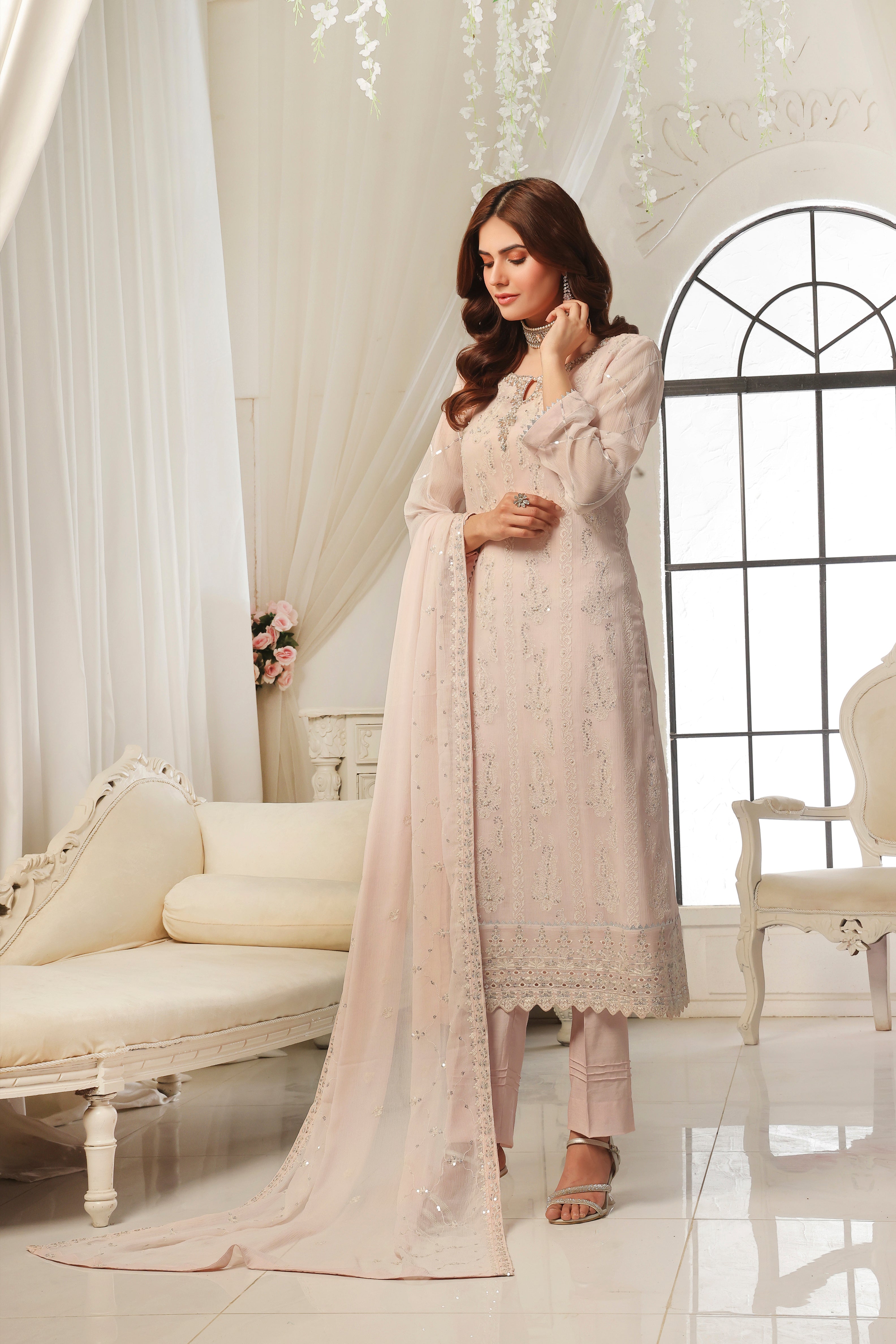 Blush Pink SEM-0786 Embroidered Chiffon Pret 3Pcs