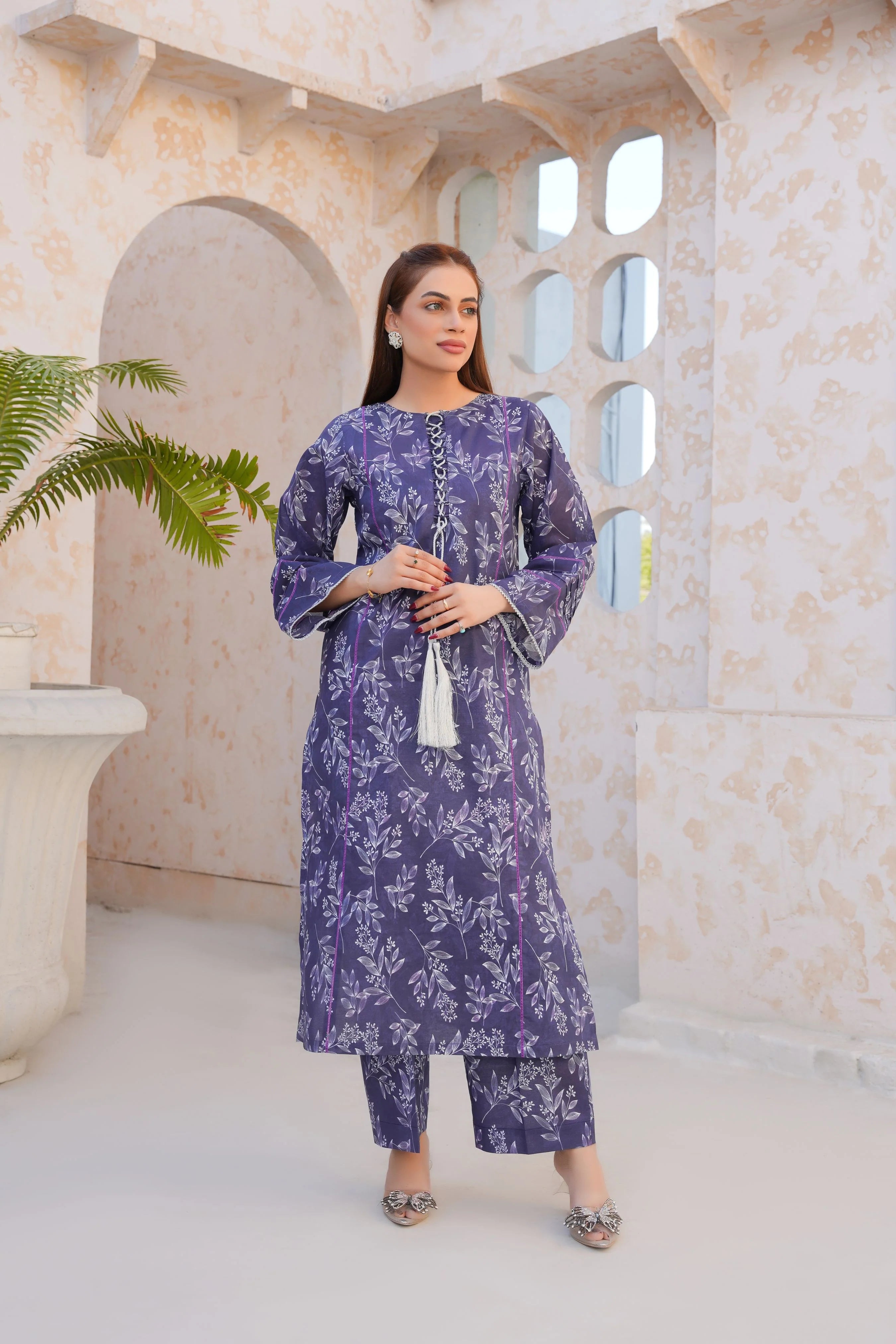 Regal Purple Floral Lawn Pret 2PC