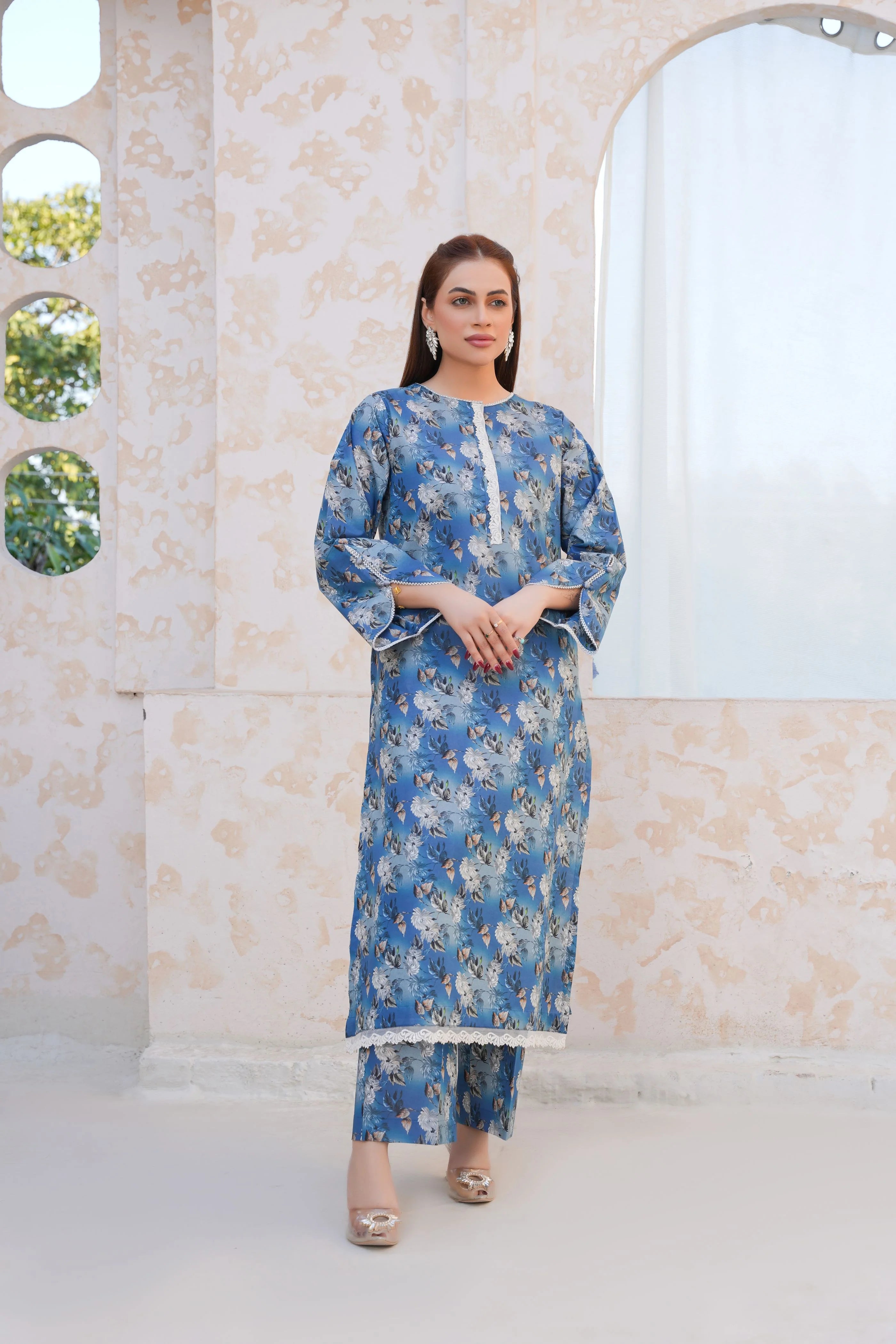 Serene Blue Floral Lawn Pret2PC