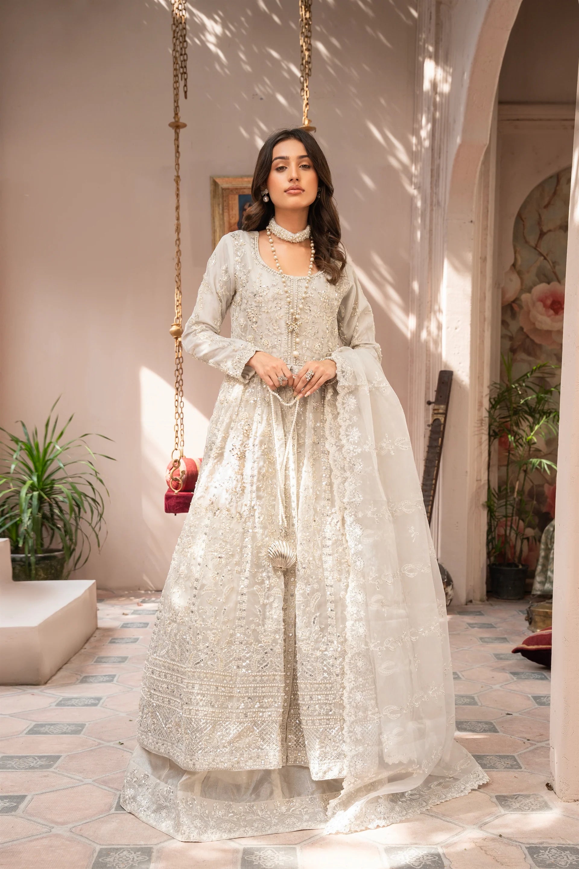 LUXURY-018-SILVER Embroidered Organza Pret 3Pcs