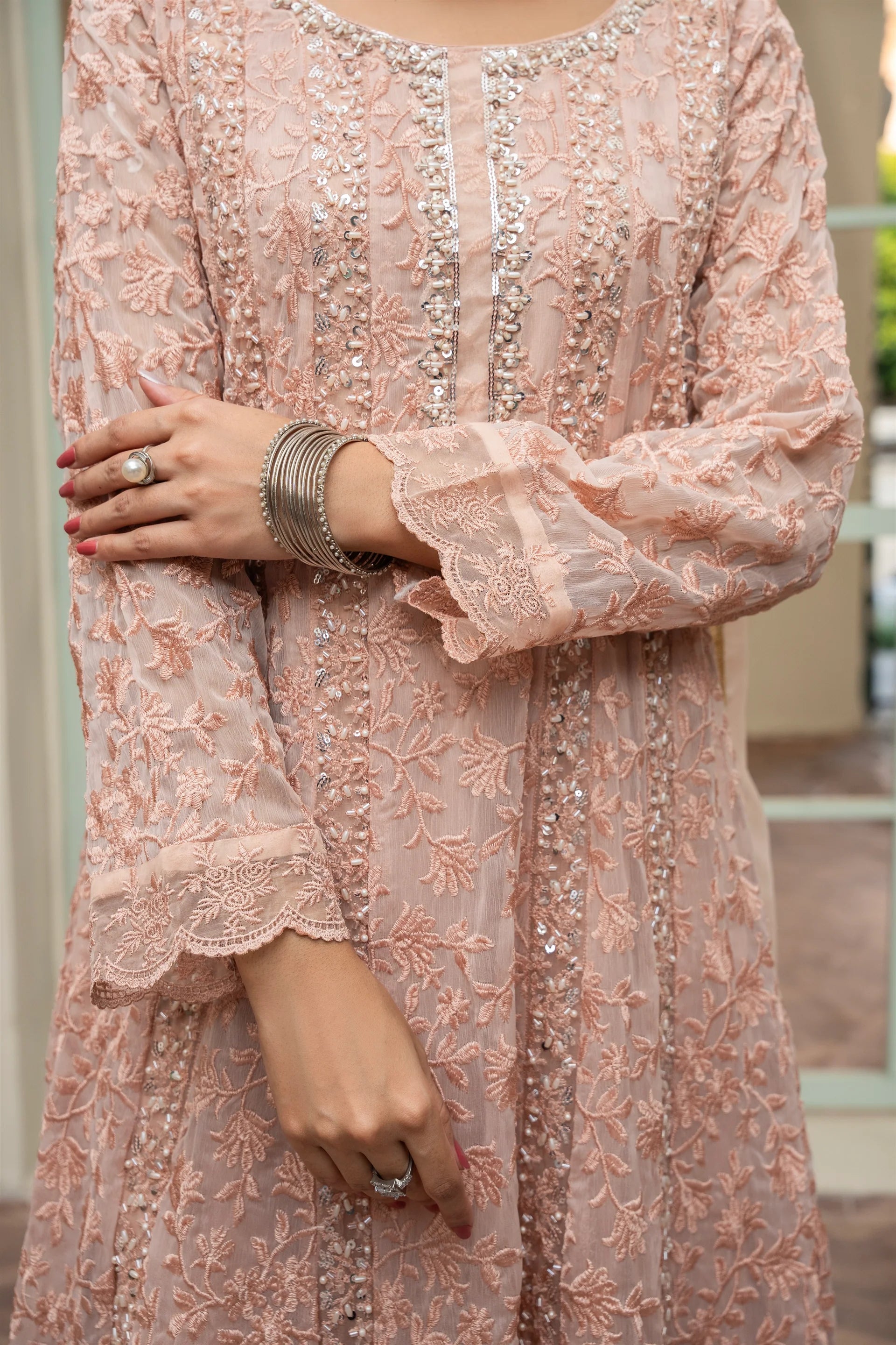 K-169-PEACH Embroidered Chiffon Pret 3Pcs