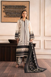 Silk dress design Pakistan by Buraqstore worn by a model in Moonlight unstitched suit