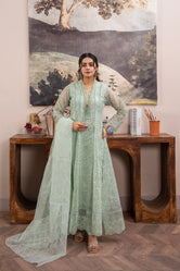 K-151-MINT GREEN Embroidered Organza Pret 3Pcs