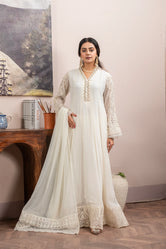 K-165-OFF WHITE Embroidered Chiffon Pret 3Pcs