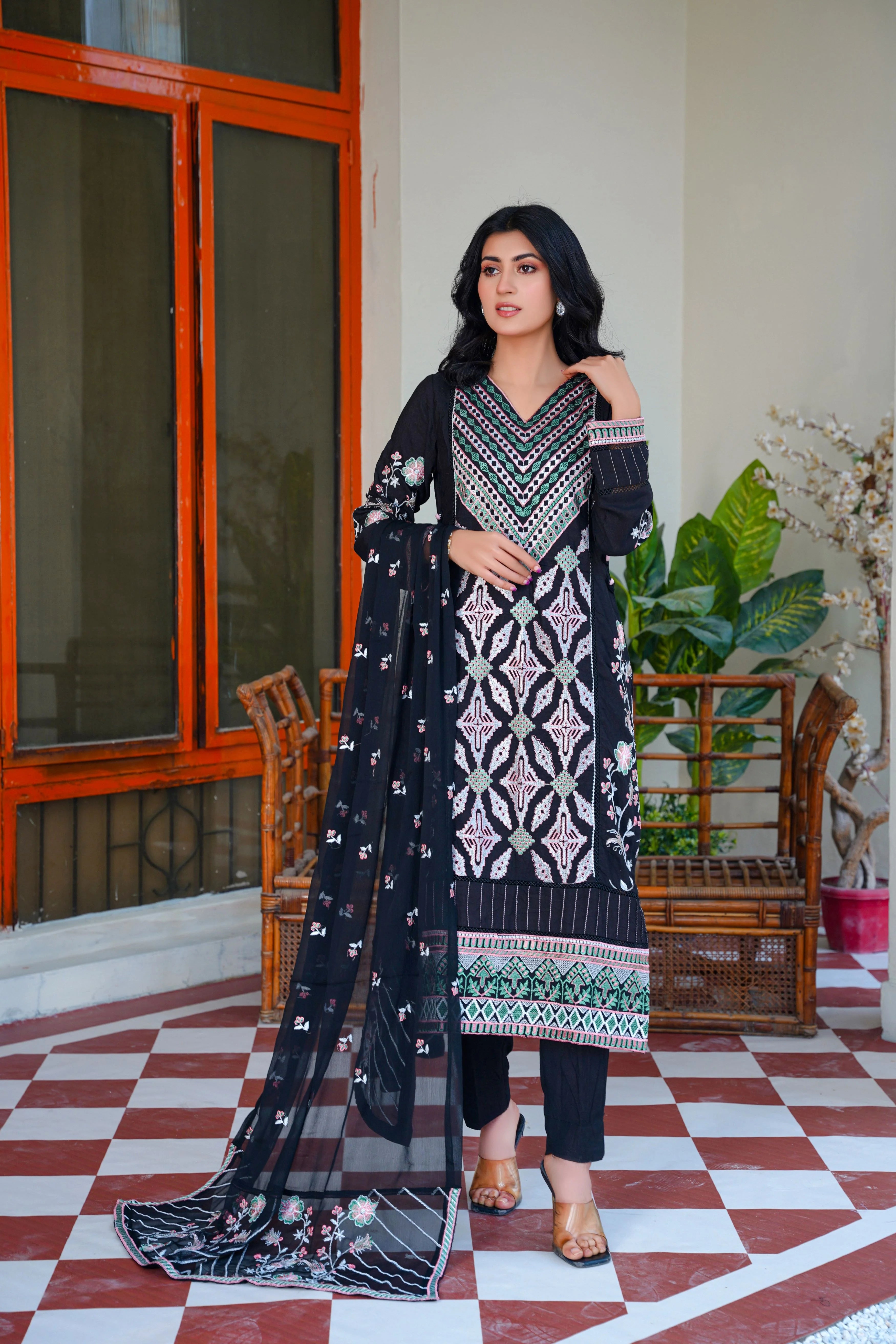 3 PC Karandi Embroidered Dress Unstitched