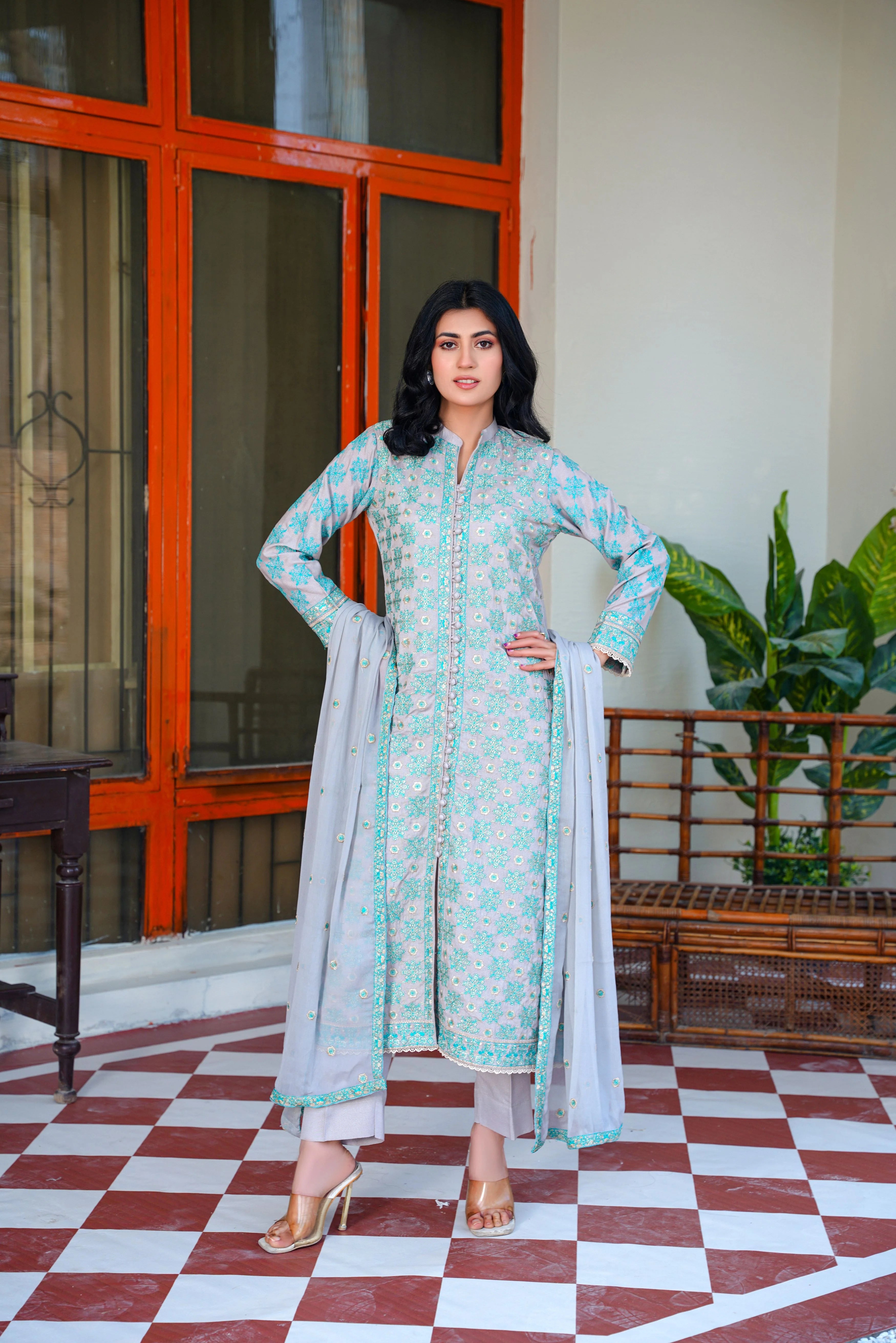 3 PC Karandi Embroidered Dress Unstitched
