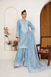 Powder Blue Embroidered Lawn Pret 3 PCs