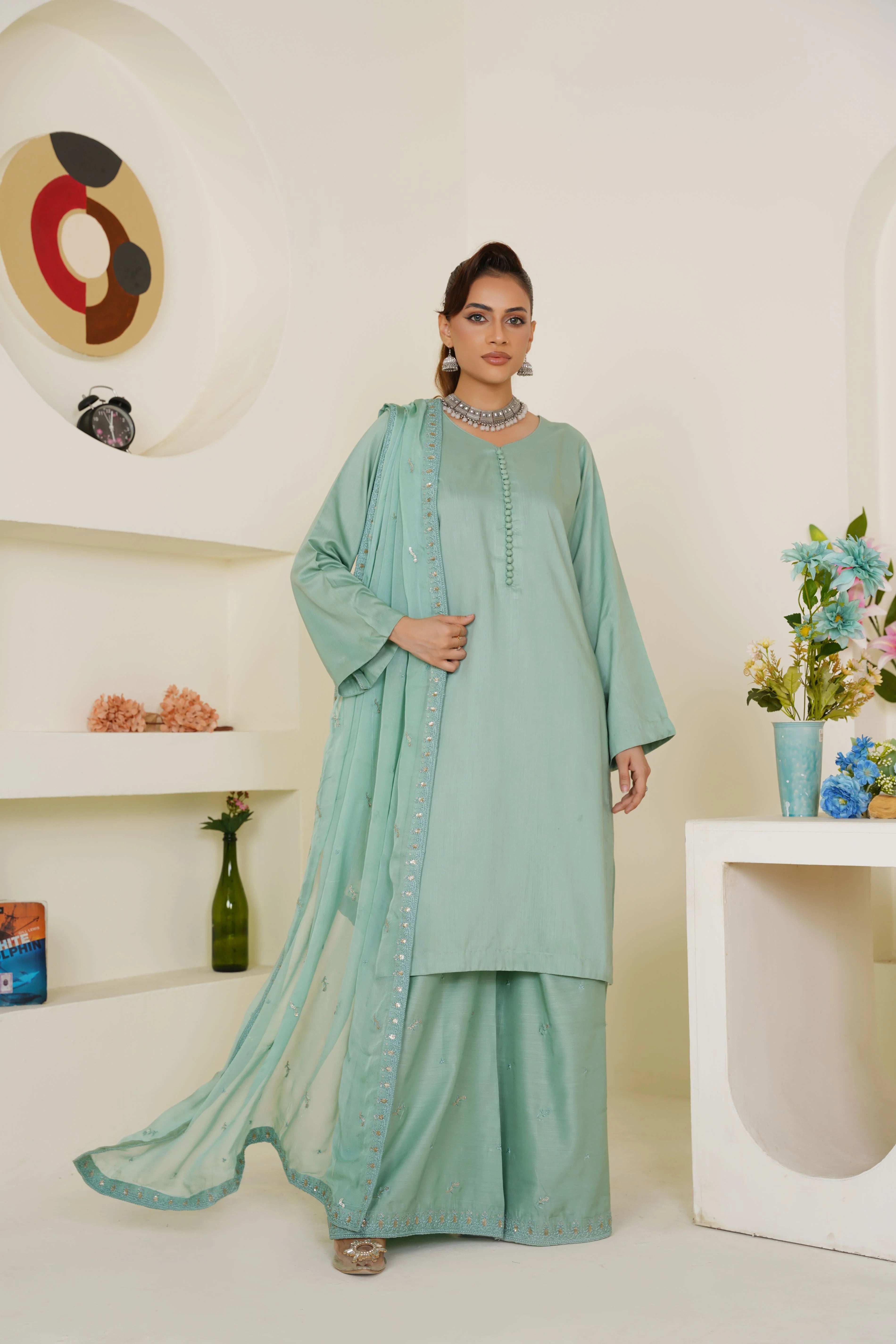 Pastel Sea Green Solid Pret Viscose 3 PCs