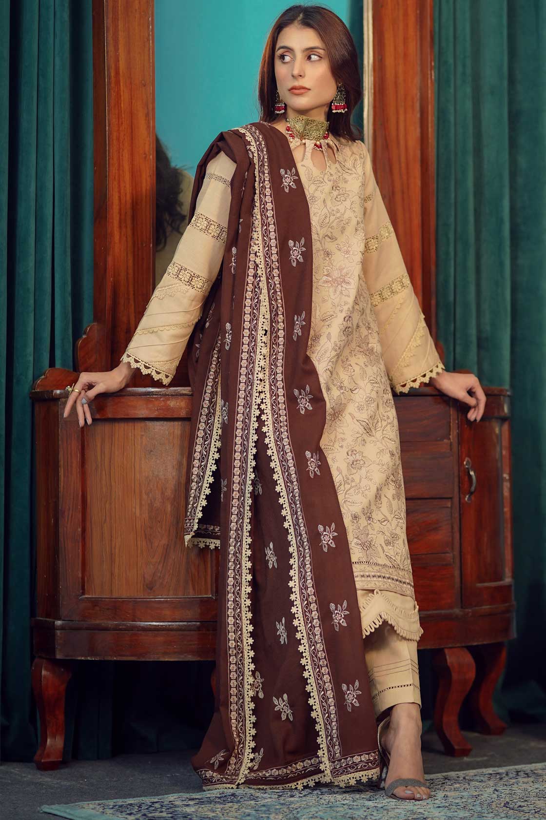 Rose Beige - Moksh by Aayra - Khaddar Unstitched Collection