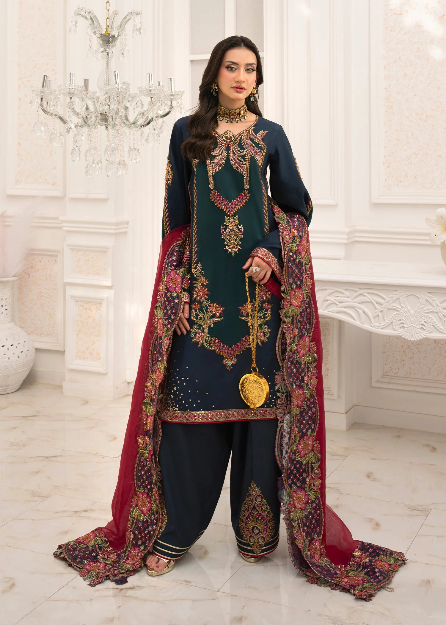 Merlin Embroidered Silk Pret 3 PCs
