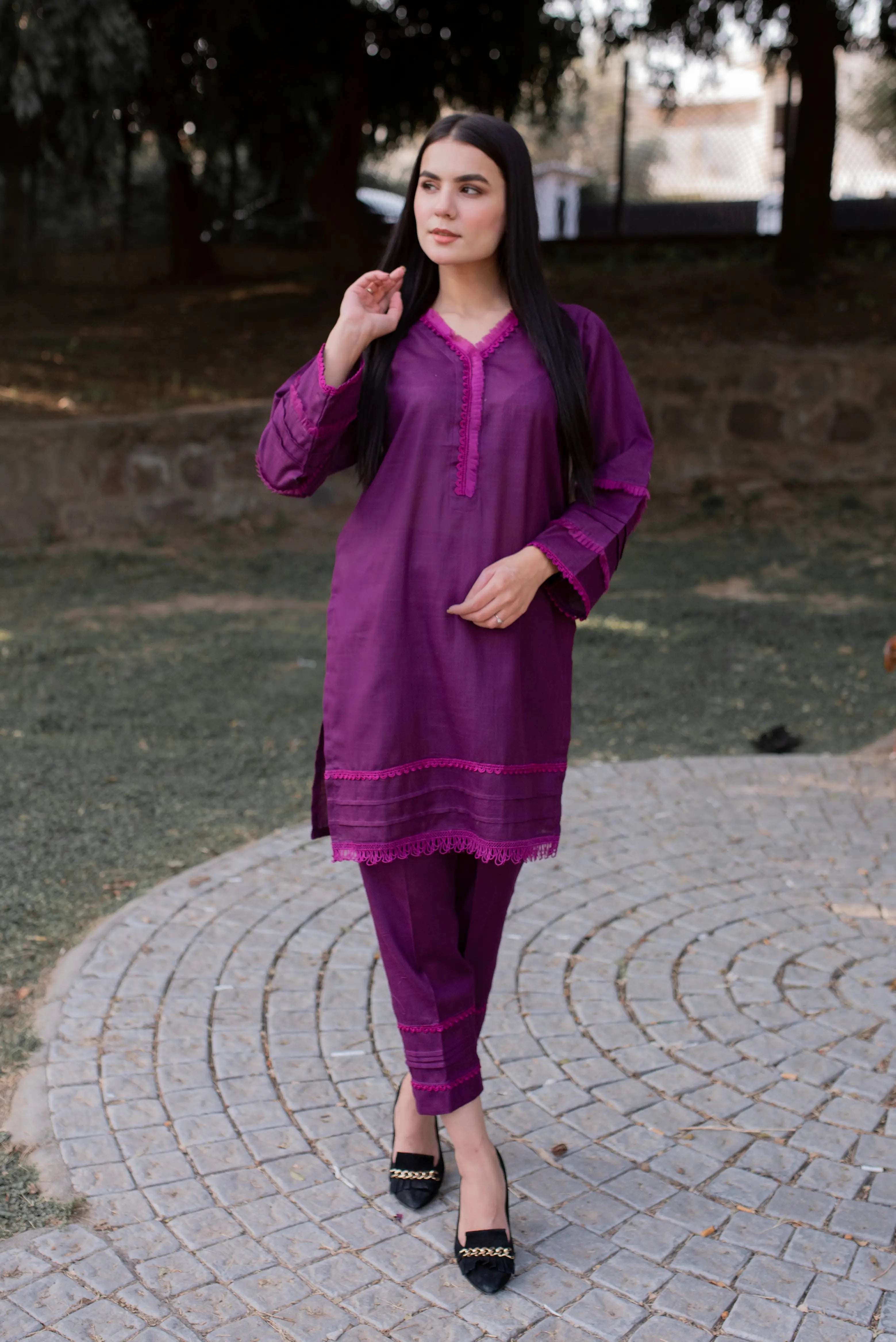 Dark Orchid Khaddar Embellished  Pret 2PCs