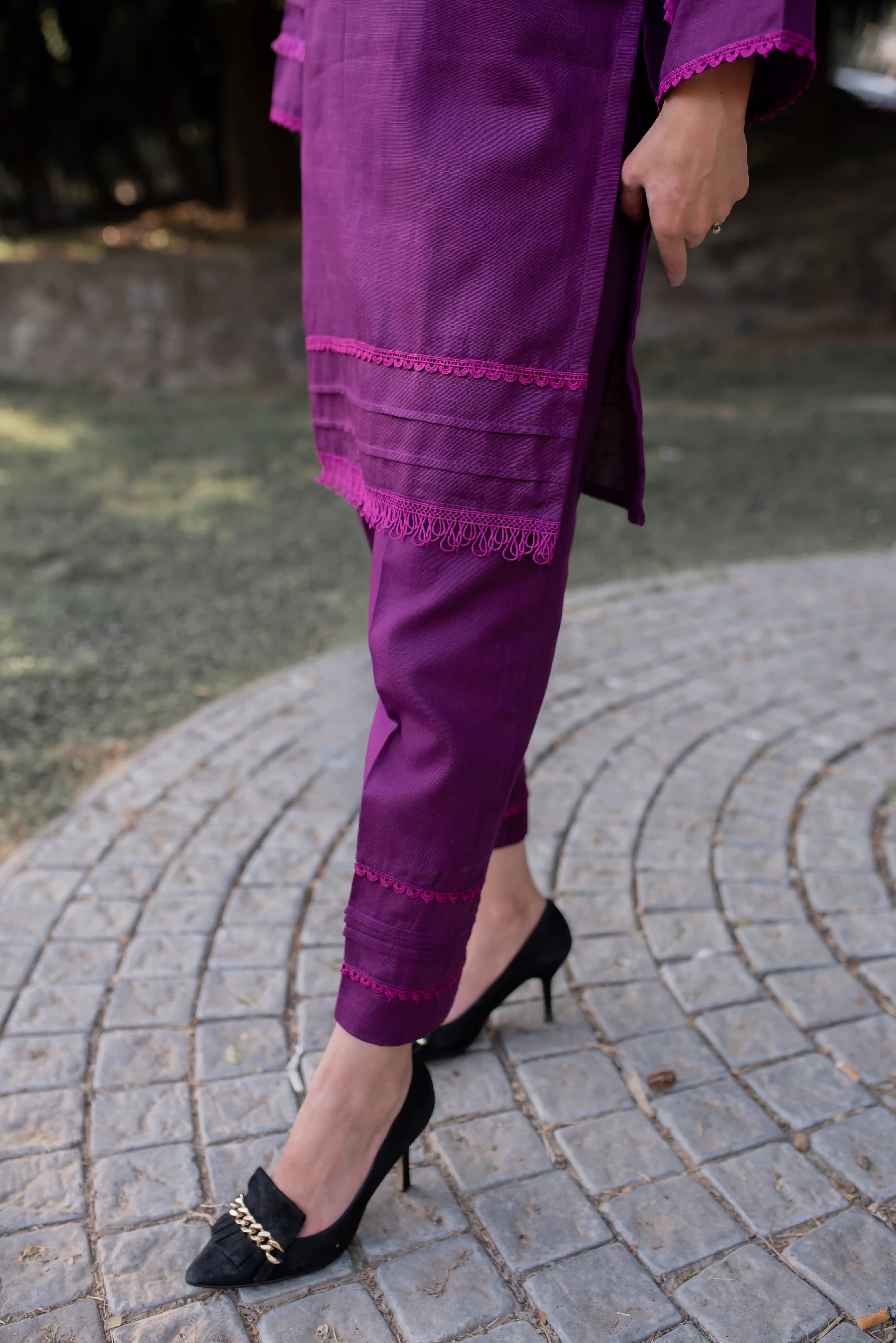 Dark Orchid Khaddar Embellished  Pret 2PCs